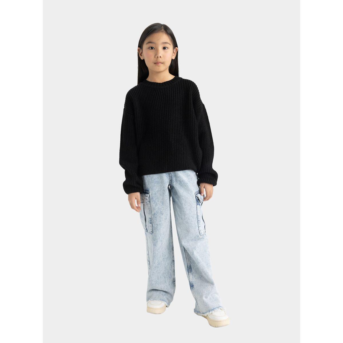 سويتر محبوك بتفاصيل مضلعة وقصة عادية مع ياقة دائرية ديفاكتو × ستايلي-girls-clothing-jumpersandcardigans-image-4