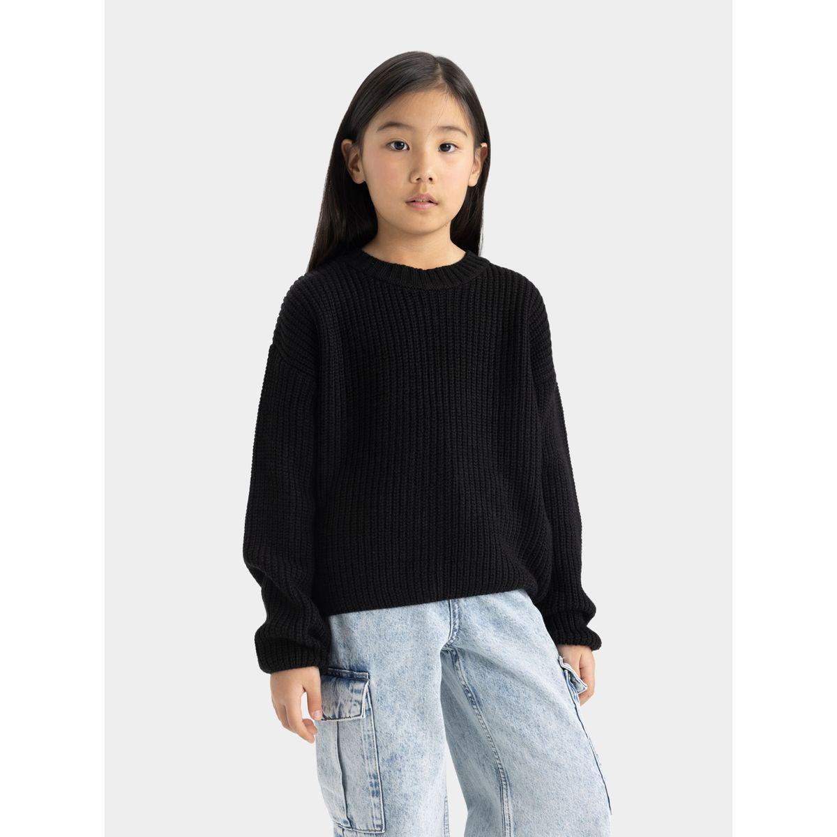 سويتر محبوك بتفاصيل مضلعة وقصة عادية مع ياقة دائرية ديفاكتو × ستايلي-girls-clothing-jumpersandcardigans-image-5