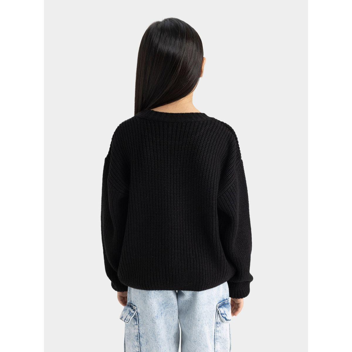 سويتر محبوك بتفاصيل مضلعة وقصة عادية مع ياقة دائرية ديفاكتو × ستايلي-girls-clothing-jumpersandcardigans-image-6