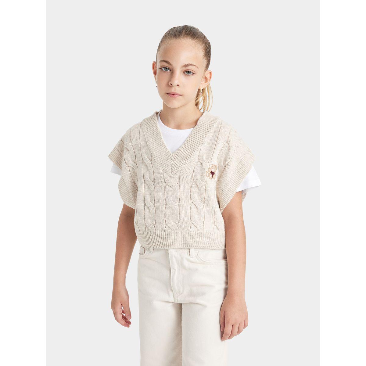 DeFacto X Styli  Oversized V-Neck Knit Sweater Vest-girls-clothing-jumpersandcardigans-image-1