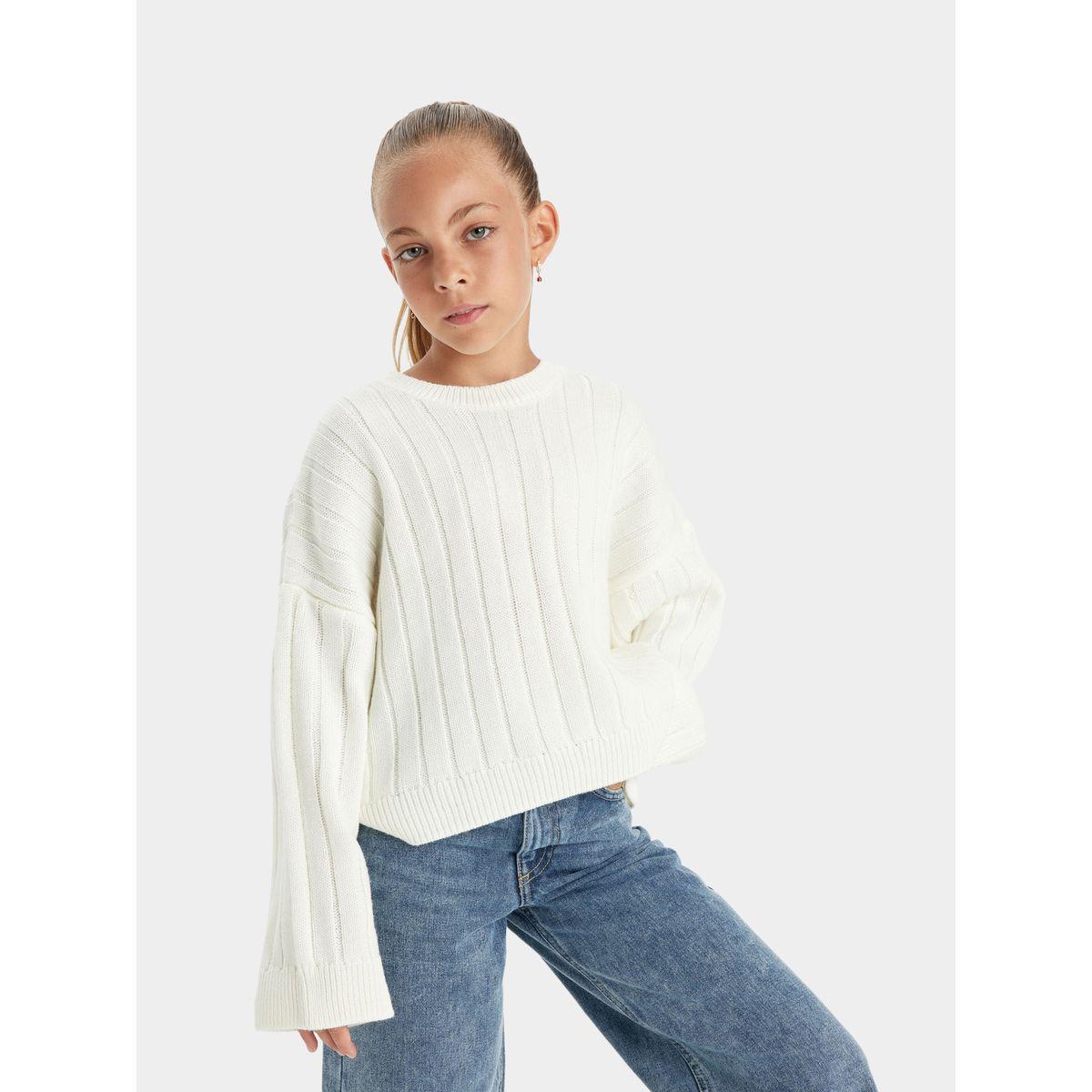DeFacto X Styli  Textured Oversized Round Neck Knit Sweater-girls-clothing-jumpersandcardigans-image-1
