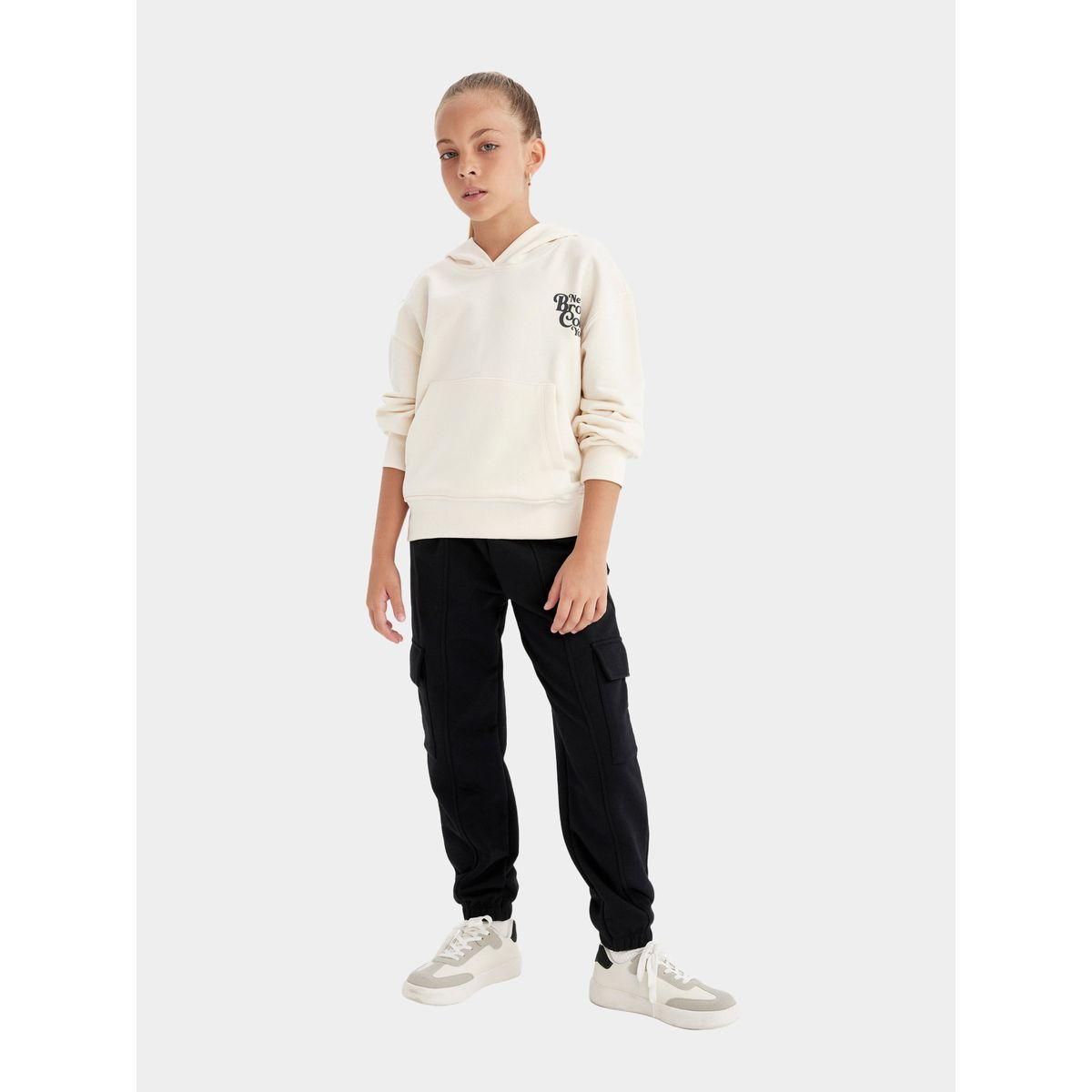 سويت شيرت بطبعة كتابة وياقة هودي مع جيوب ديفاكتو × ستايلي-girls-clothing-sweatshirts-image-6