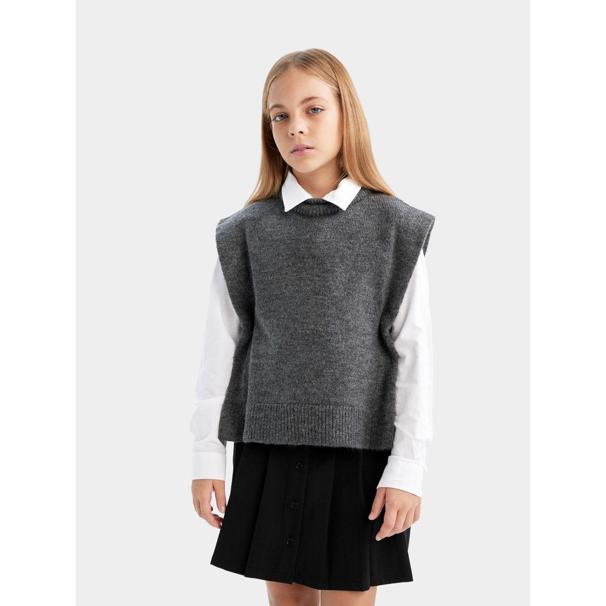 سويتر بنمط فيست بقصة عادية وياقة دائرية ديفاكتو × ستايلي-girls-clothing-jumpersandcardigans-image-3