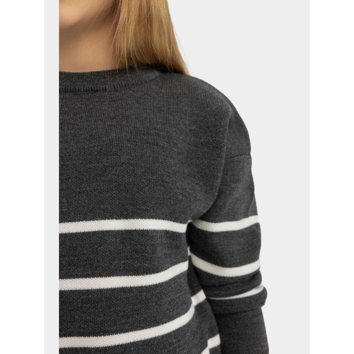 سويتر محبوك مخطط بقصة عادية وياقة دائرية ديفاكتو × ستايلي-girls-clothing-jumpersandcardigans-image-4