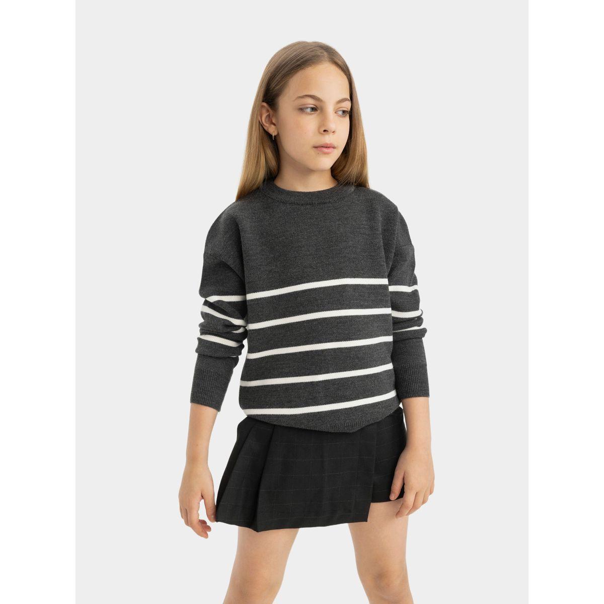 سويتر محبوك مخطط بقصة عادية وياقة دائرية ديفاكتو × ستايلي-girls-clothing-jumpersandcardigans-image-6