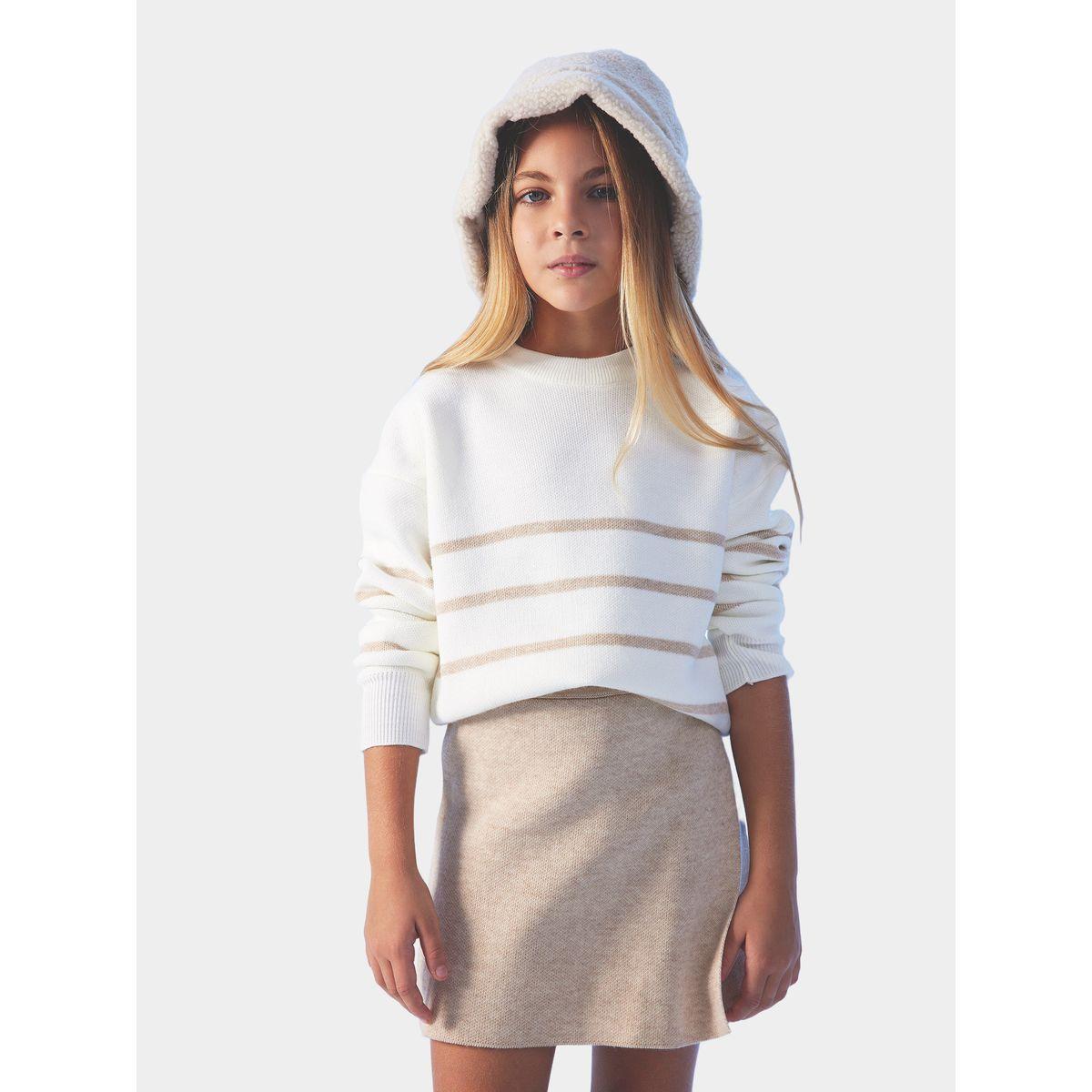 سويتر محبوك مخطط بقصة عادية وياقة دائرية-girls-clothing-jumpersandcardigans-image-3