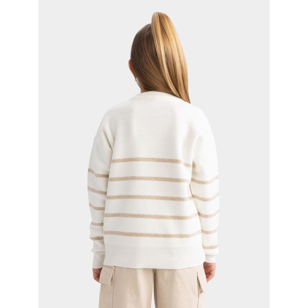 سويتر محبوك مخطط بقصة عادية وياقة دائرية-girls-clothing-jumpersandcardigans-image-5