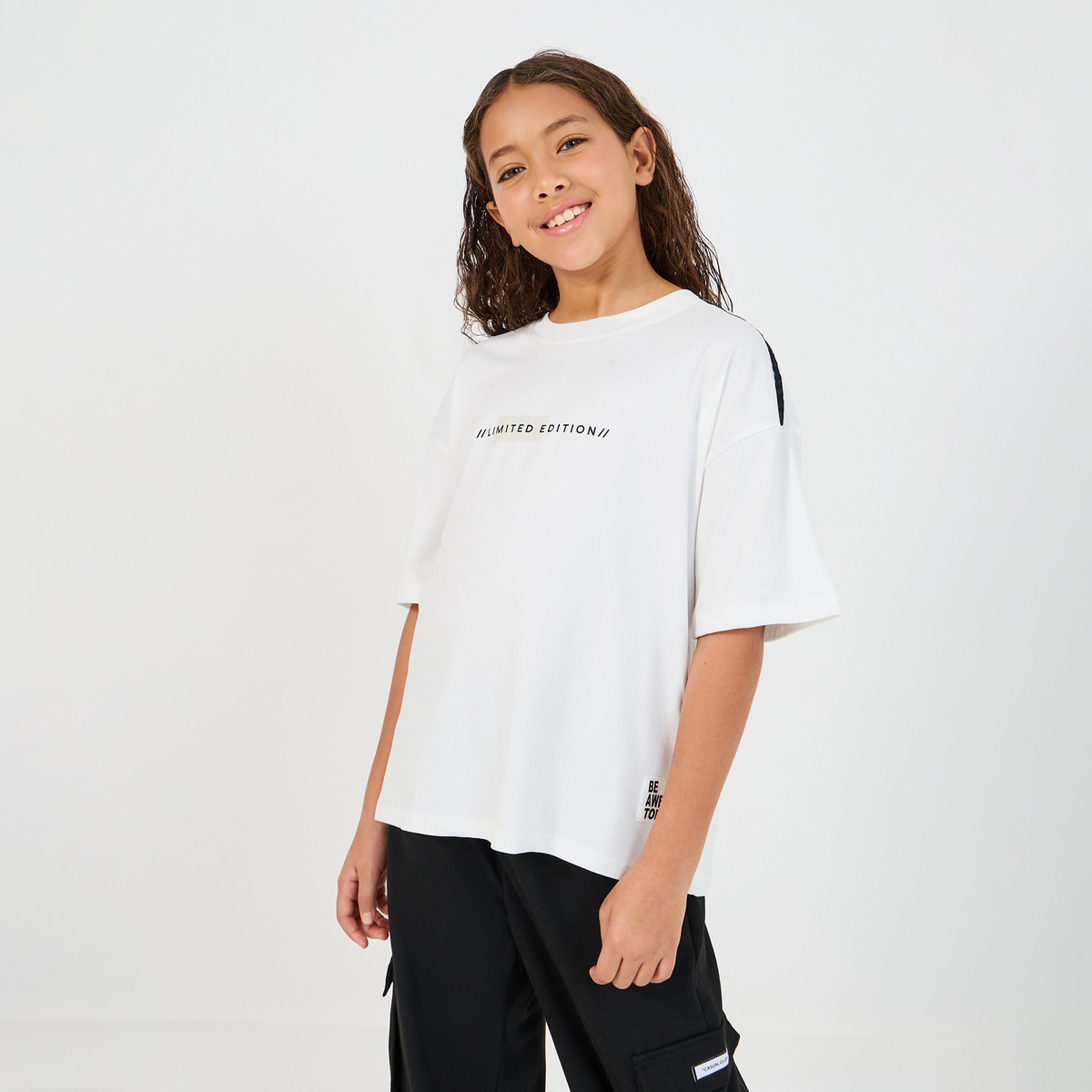 Styli Slogan Print T-Shirt with Patch Work Detail & Crago Pants Co-Ords-girls-clothing-setsandcoords-image-2