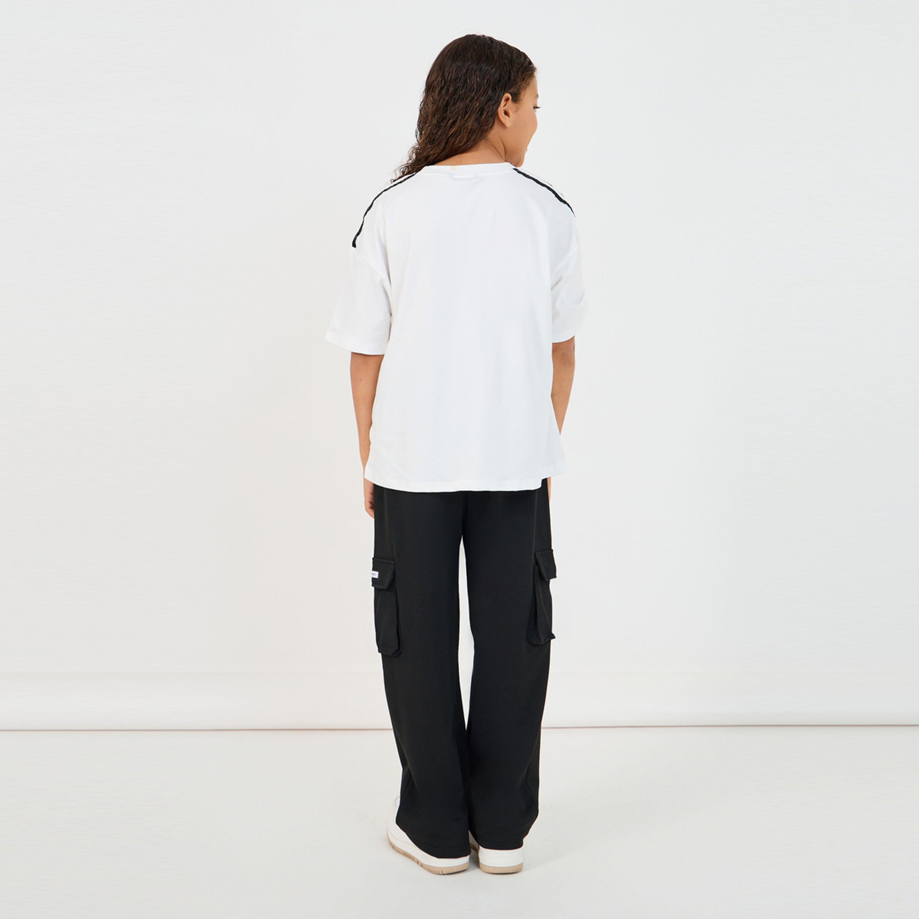 Styli Slogan Print T-Shirt with Patch Work Detail & Crago Pants Co-Ords-girls-clothing-setsandcoords-image-6