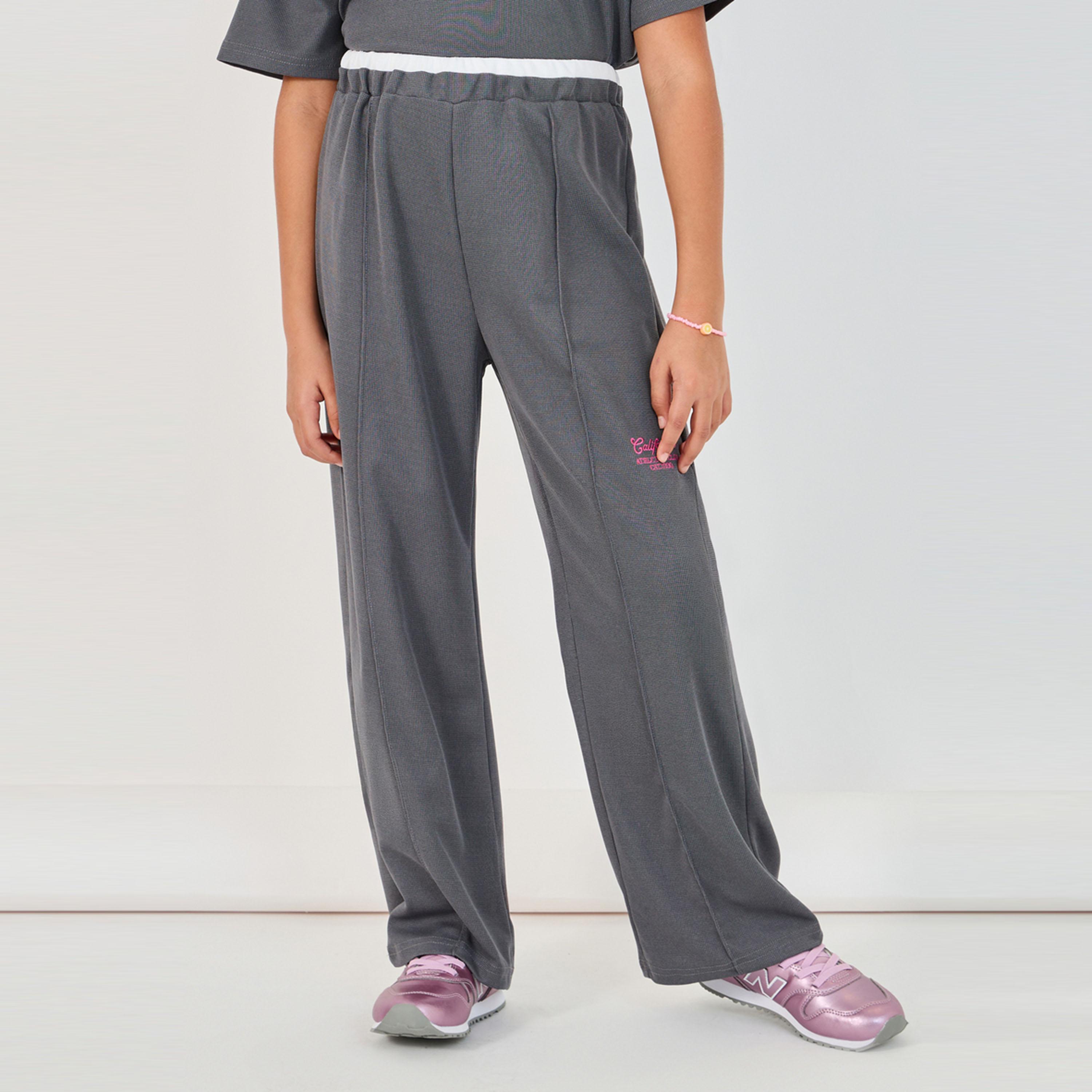 Styli Embroidered Short Sleeve Polo T-Shirt & Wide Leg Pintuck Joggers Co-Ords-girls-clothing-setsandcoords-image-5