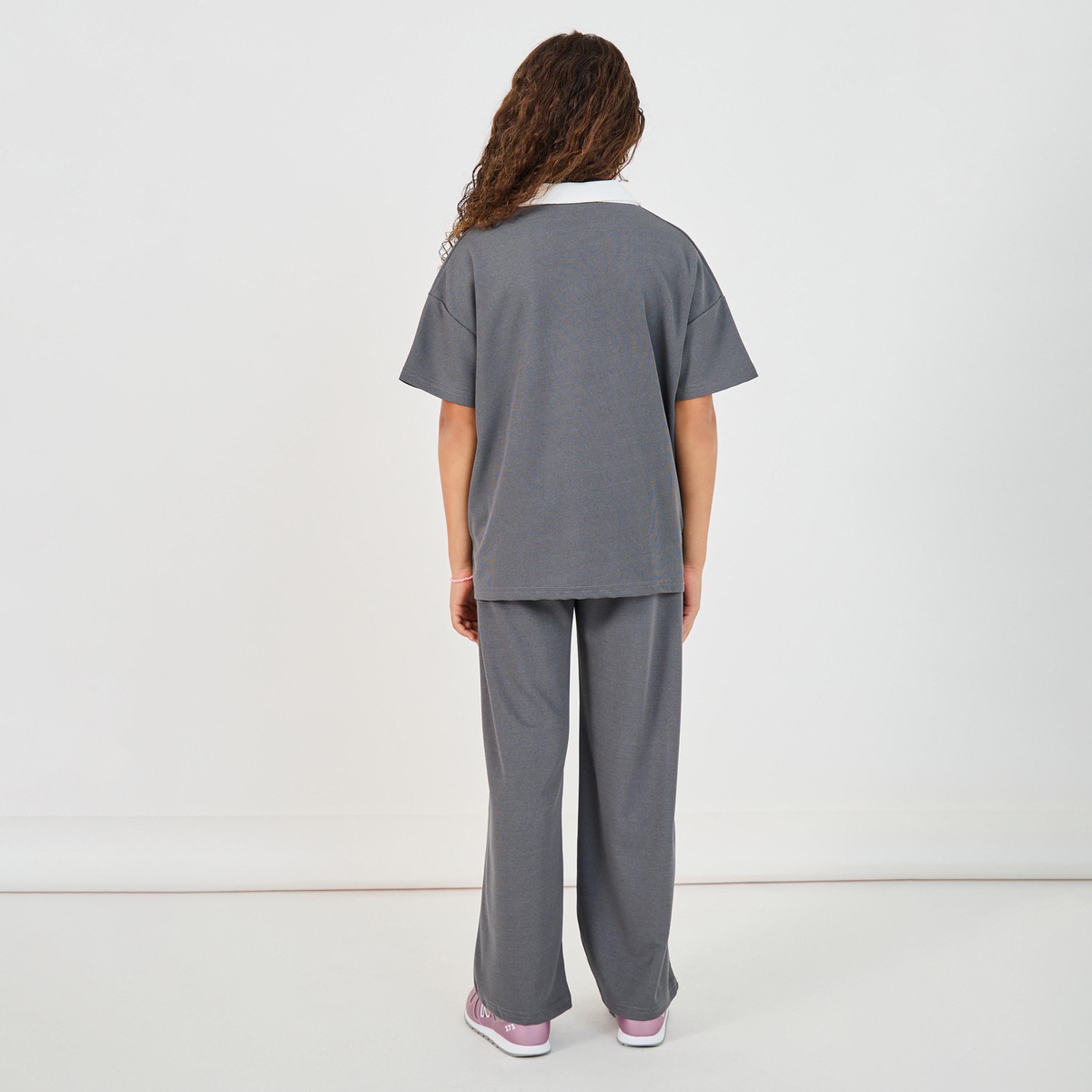 ستايلي - طقم تي شيرت بولو مطرز بأكمام قصيرة مع بنطال رياضي واسع الساق-girls-clothing-setsandcoords-image-6