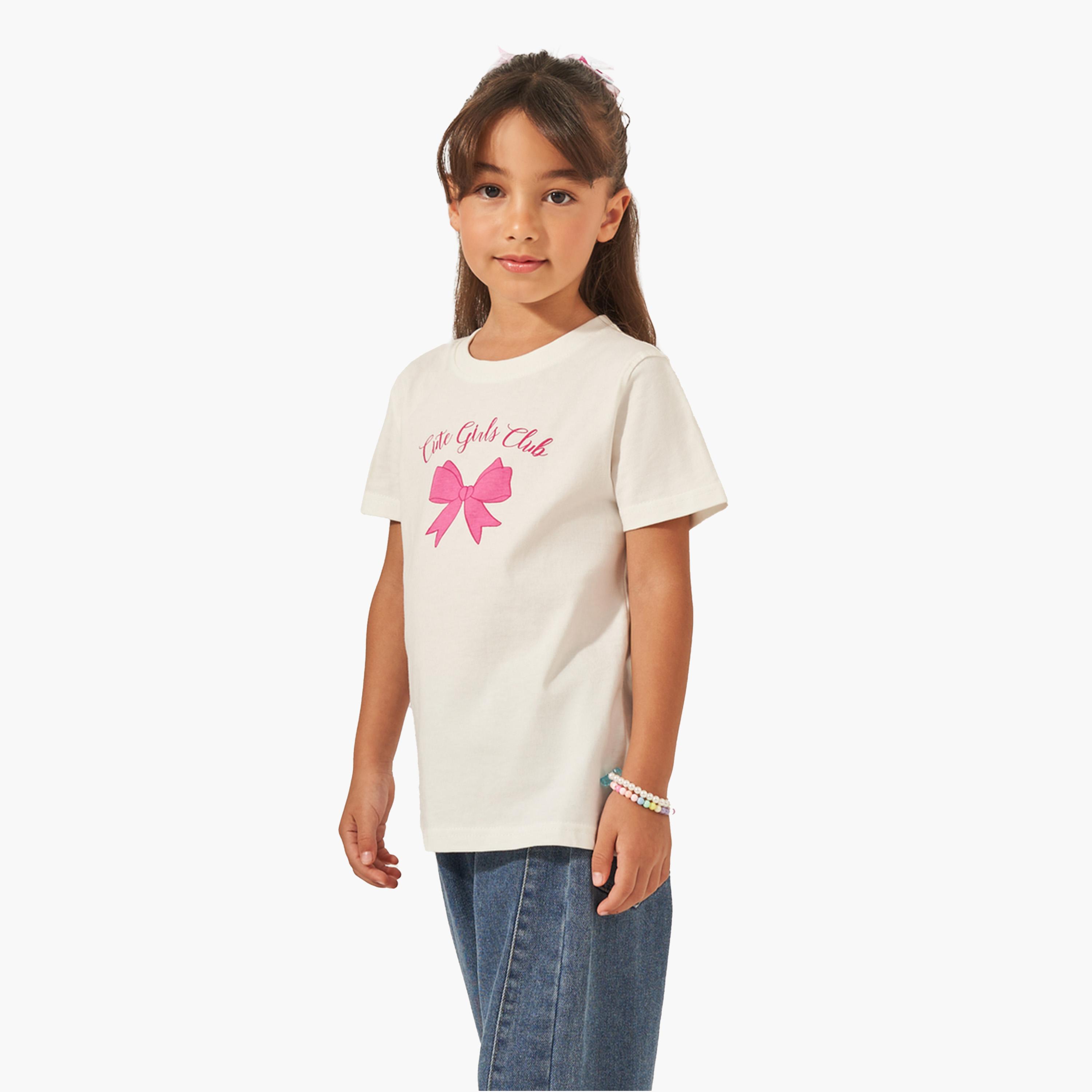 Styli Bow Graphic Print Short Sleeve T-Shirt-girls-clothing-tshirts-image-1