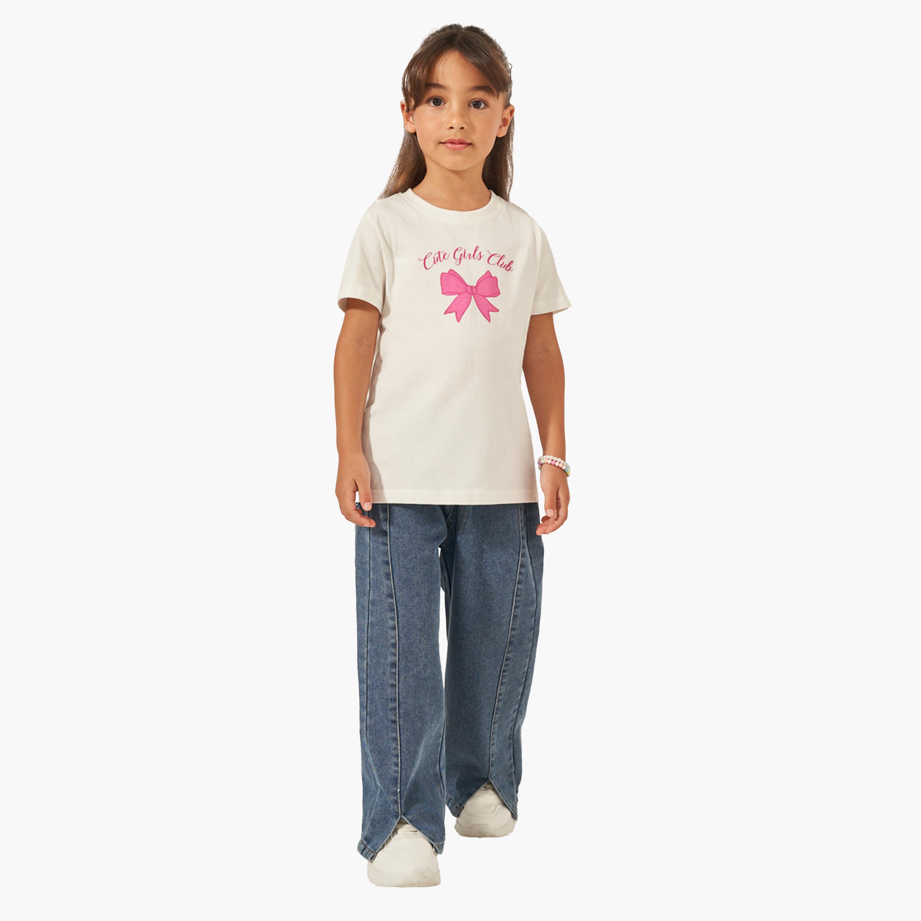 Styli Bow Graphic Print Short Sleeve T-Shirt-girls-clothing-tshirts-image-2