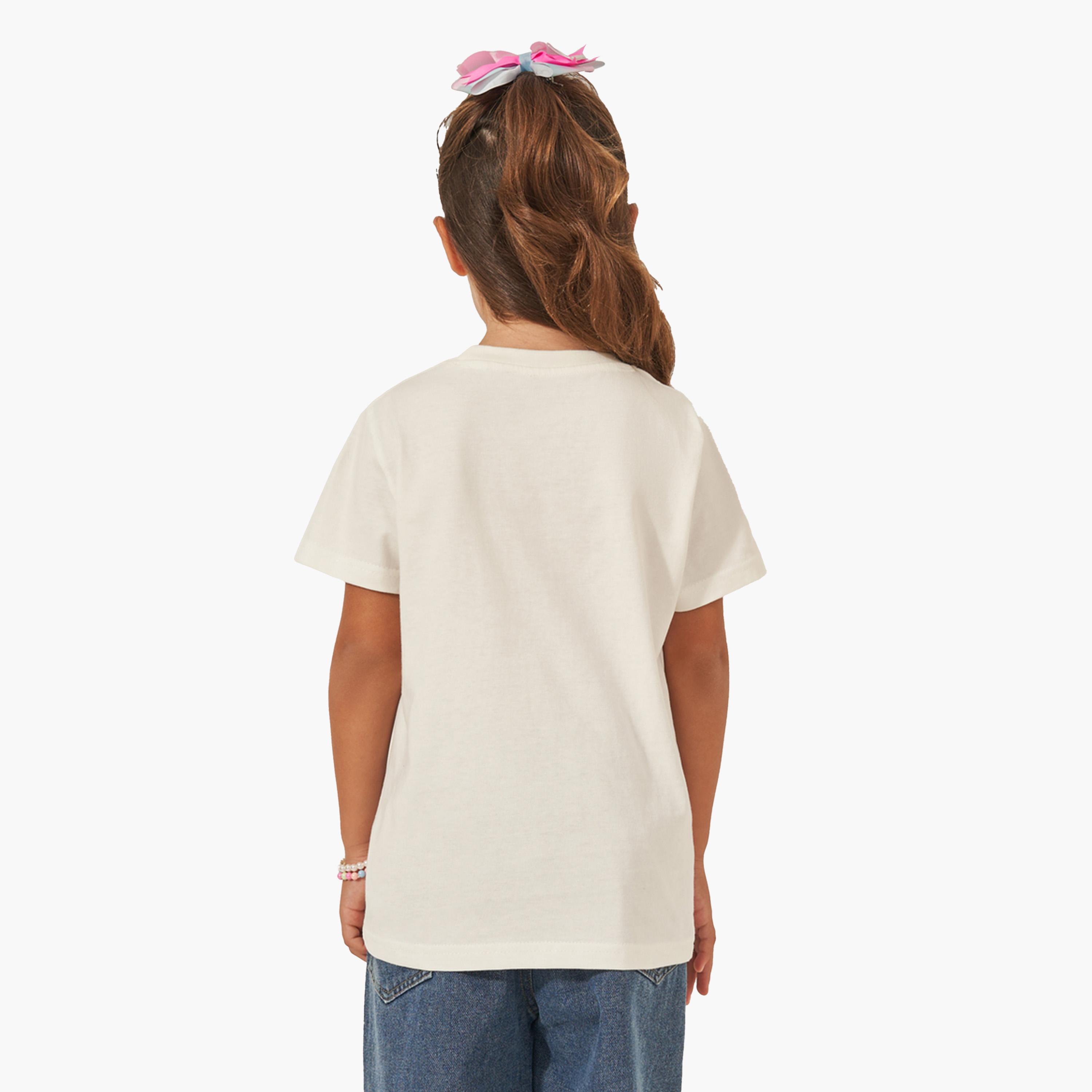 ستايلي-  تي شيرت بأكمام قصيرة وطبعة جرافيكية على شكل فيونكة-girls-clothing-tshirts-image-4