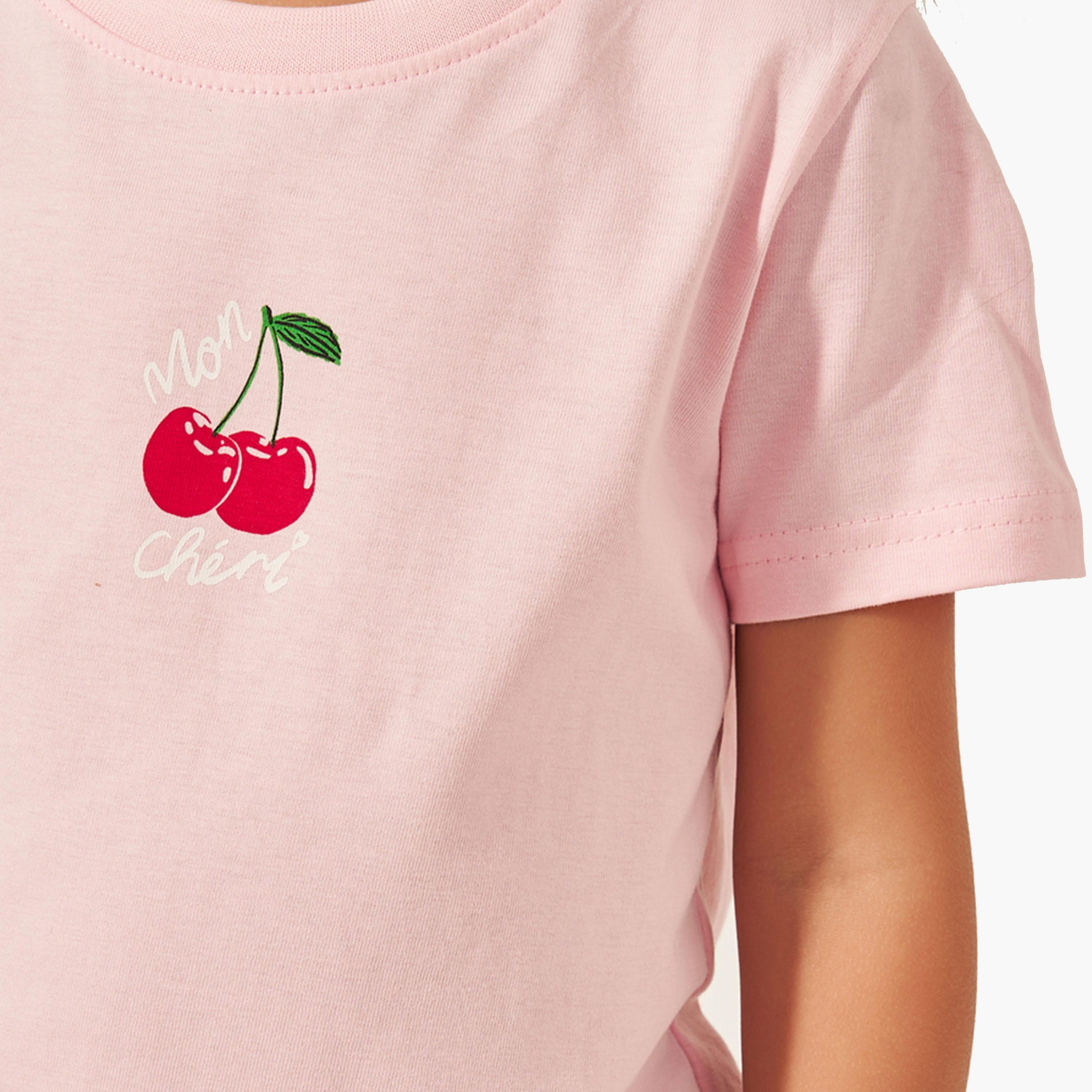 ستايلي- تي شيرت بطبعة جرافيكية ورقبة دائرية-girls-clothing-tshirts-image-3