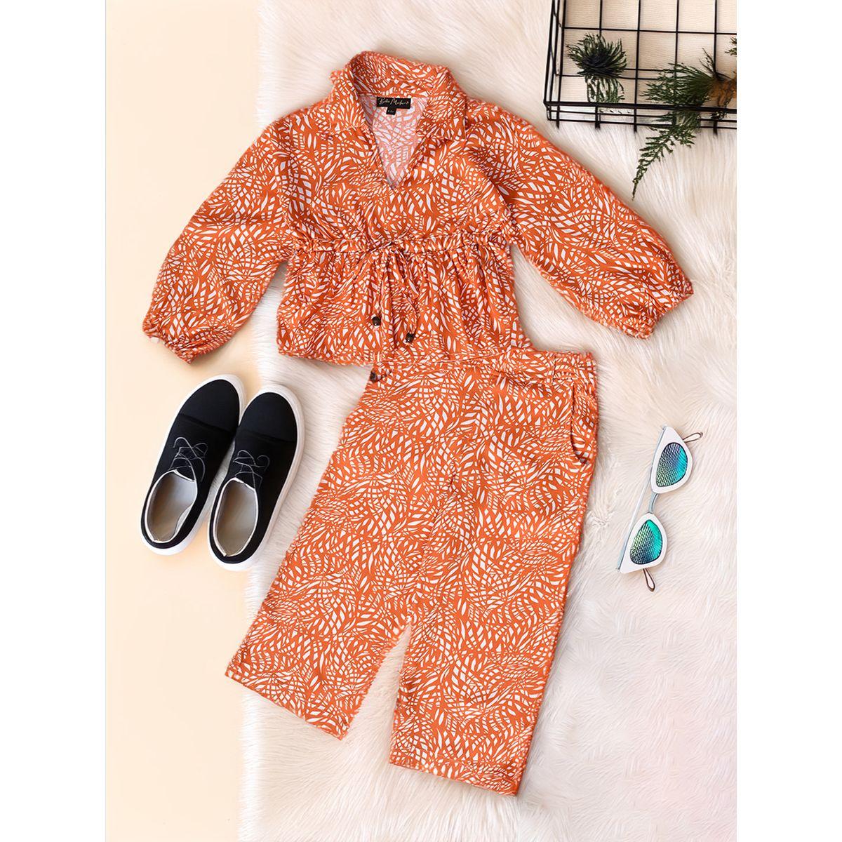 Bella Moda X Styli  All-Over Print Collared Blouse & Pants Co-Ords Set-girls-clothing-setsandcoords-image-1
