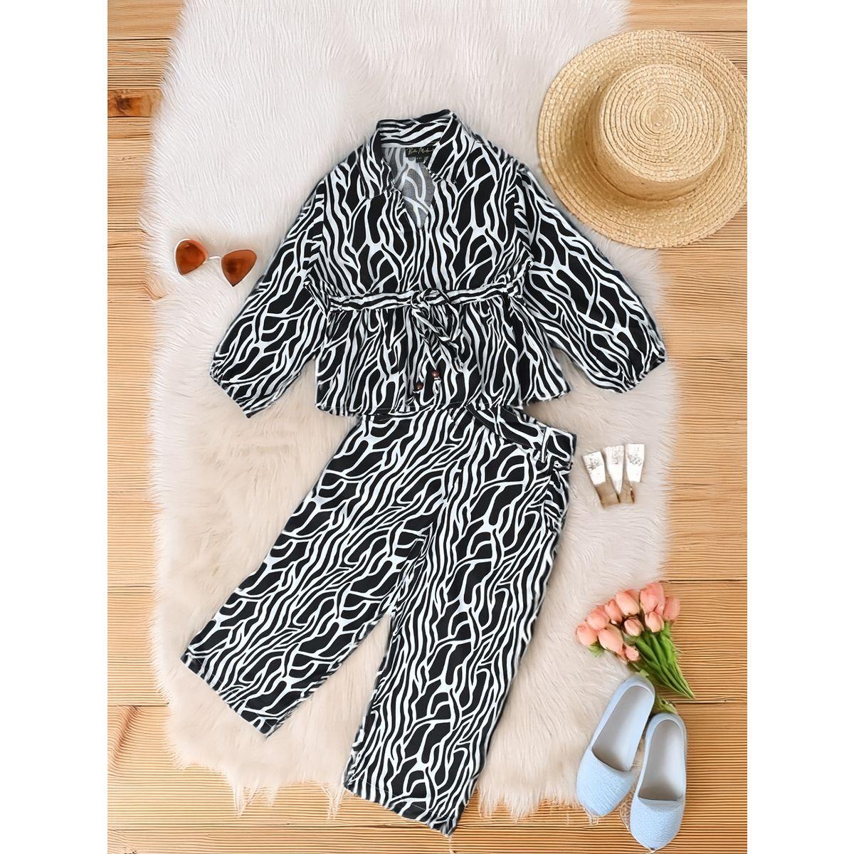 Bella Moda X Styli  All-Over Print Collared Blouse & Pants Co-Ords Set-girls-clothing-setsandcoords-image-1