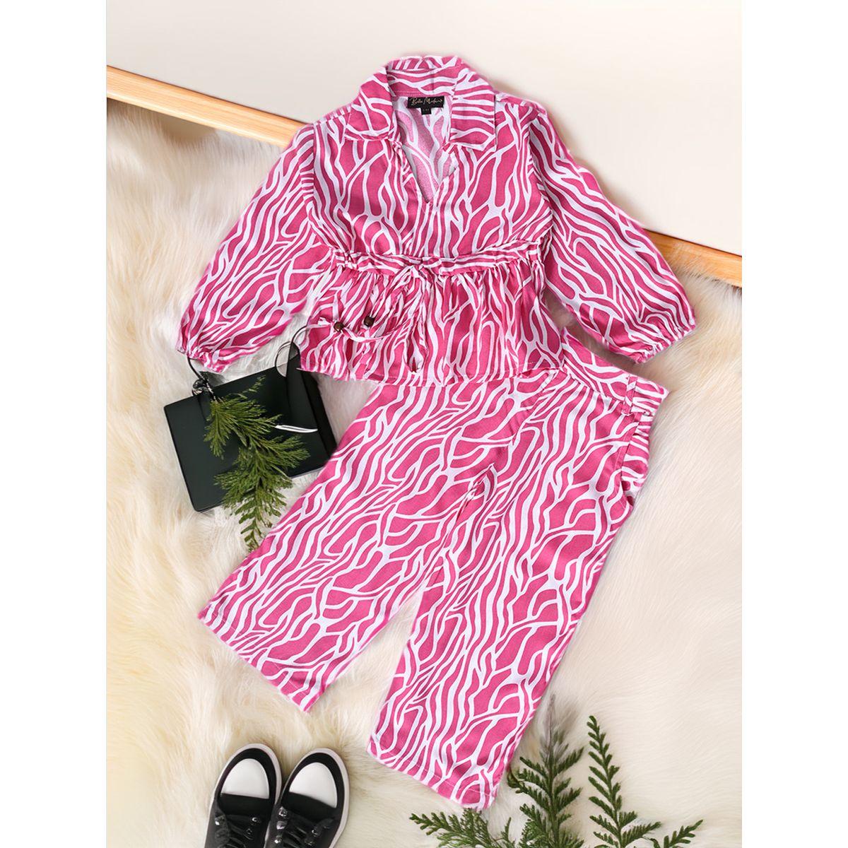 Bella Moda X Styli  All-Over Print Collared Blouse & Pants Co-Ords Set-girls-clothing-setsandcoords-image-1