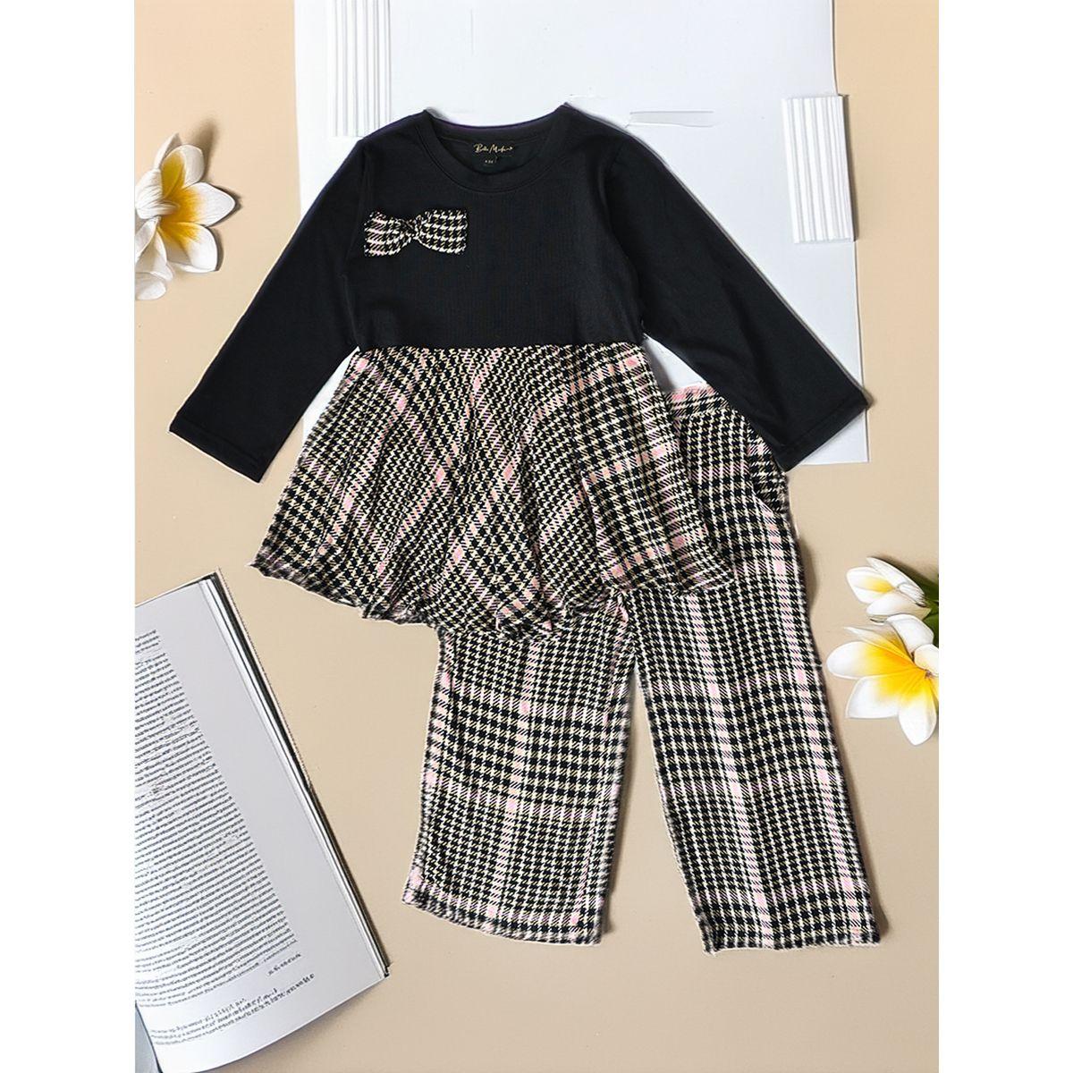 Bella Moda X Styli  Longline Printed Top with Bow Detail & Trousers Co-Ords Set-girls-clothing-setsandcoords-image-1