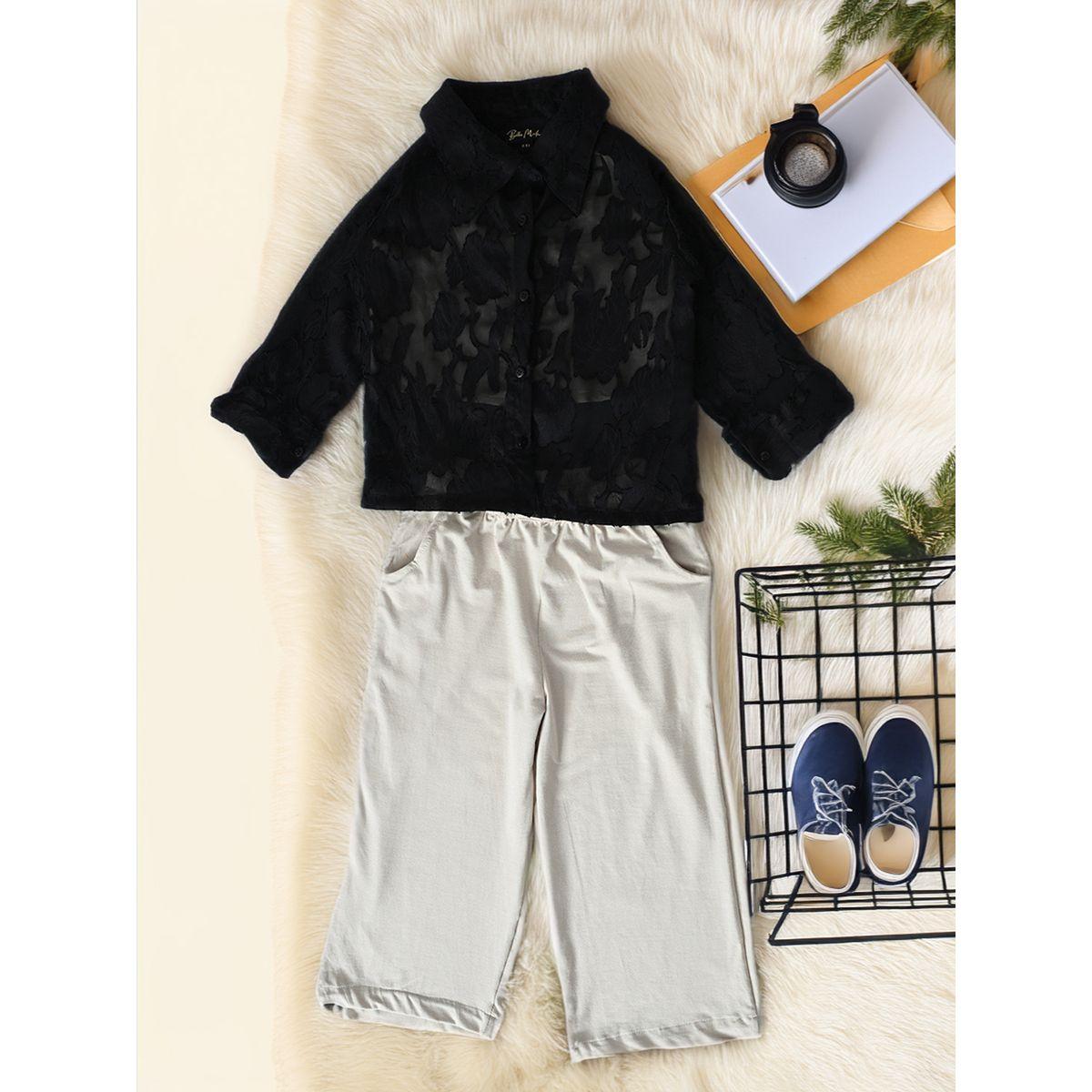 Bella Moda X Styli  Mesh Insert Shirt with Long Sleeves & Trousers Co-Ords Set-girls-clothing-setsandcoords-image-1