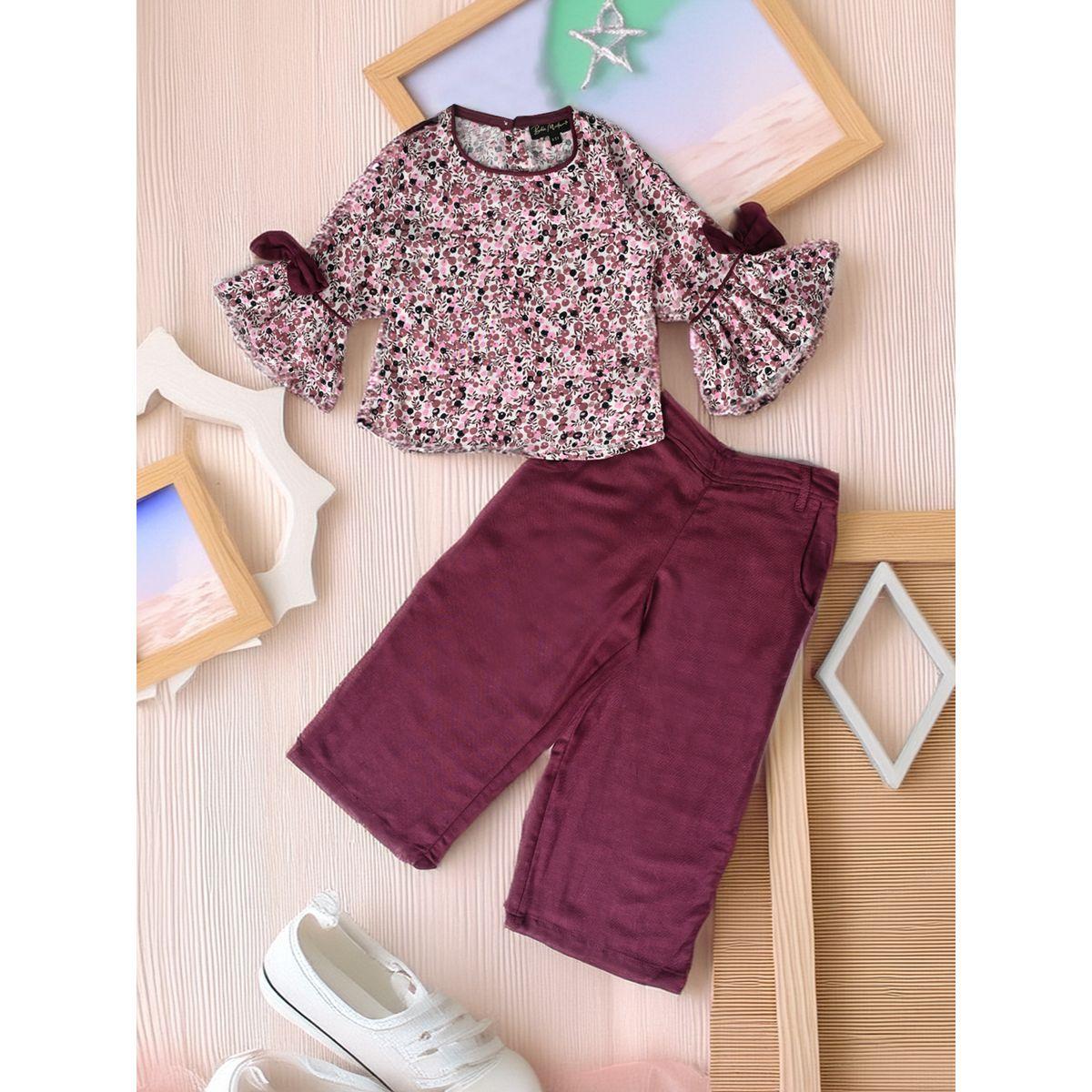 طقم منسق من بنطال وبلوزة مطبعة بزهور بيلا مودا × ستايلي-girls-clothing-setsandcoords-image-1