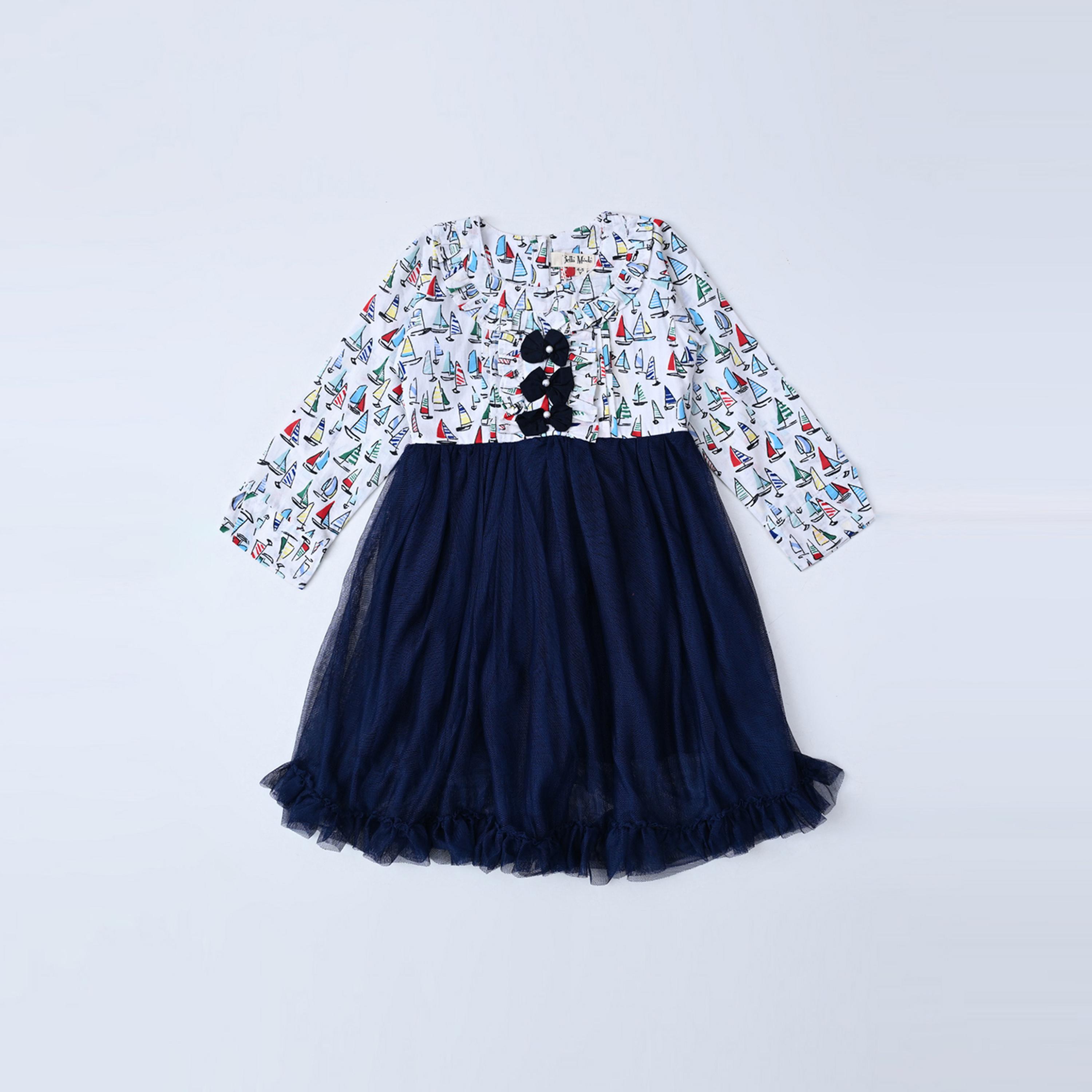 Bella Moda X Styli Printed Bow Details Round Neck Dress With Long Sleeves-girls-clothing-dressesandjumpsuits-image-1