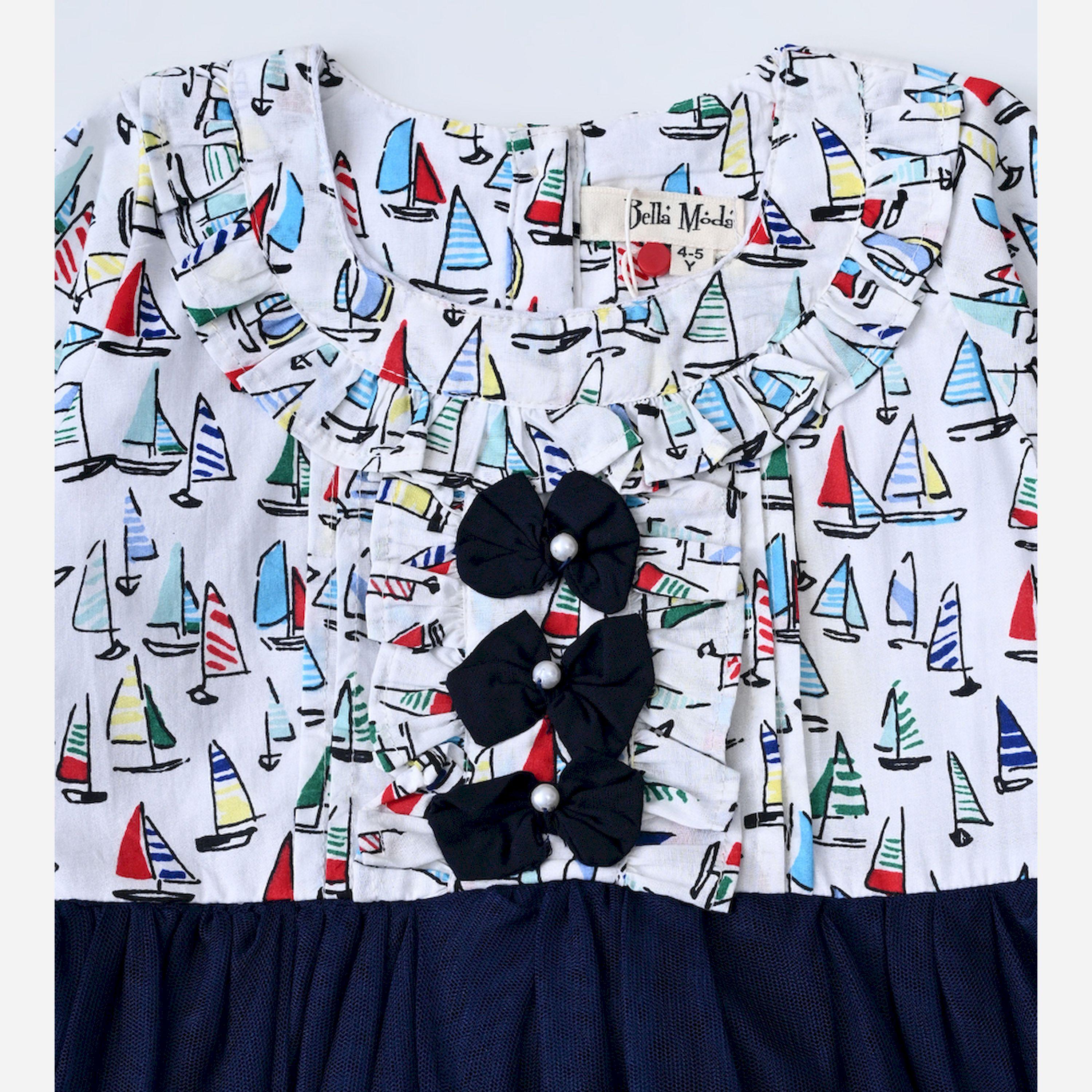 Bella Moda X Styli Printed Bow Details Round Neck Dress With Long Sleeves-girls-clothing-dressesandjumpsuits-image-4