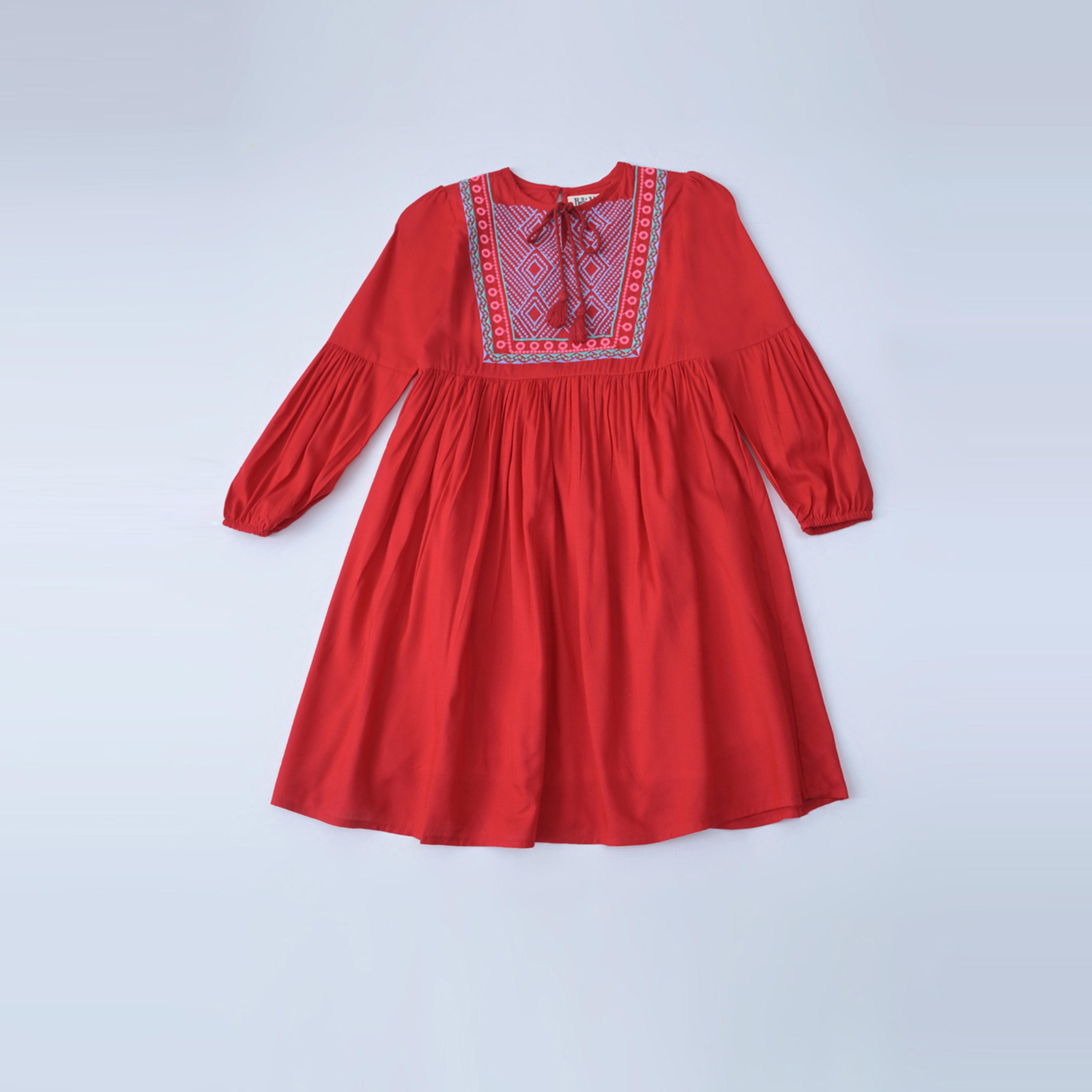 بيلا مودا × ستايلي - فستان بطبعة على الصدر مع رباط حول الرقبة وأكمام طويلة-girls-clothing-dressesandjumpsuits-image-1