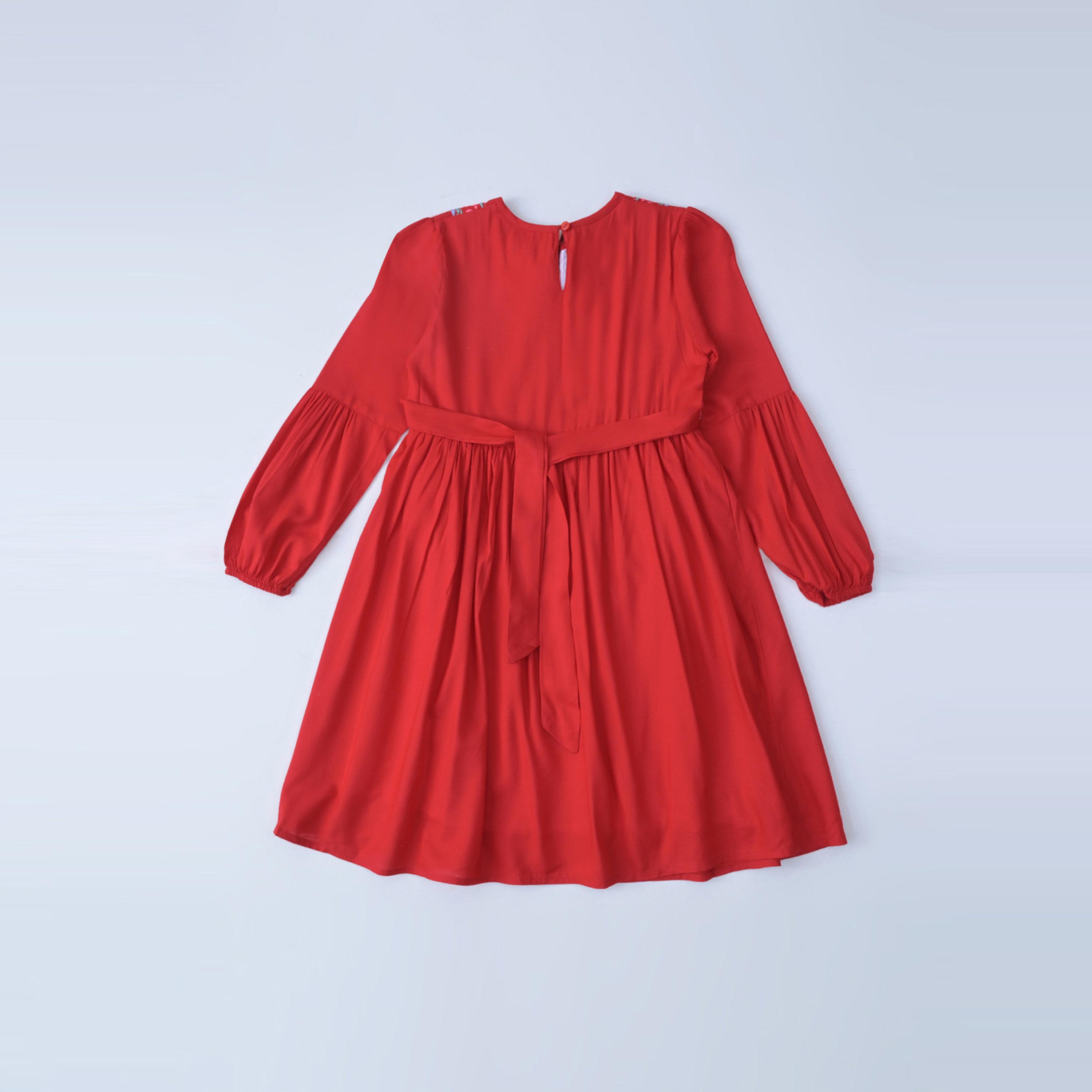 بيلا مودا × ستايلي - فستان بطبعة على الصدر مع رباط حول الرقبة وأكمام طويلة-girls-clothing-dressesandjumpsuits-image-3