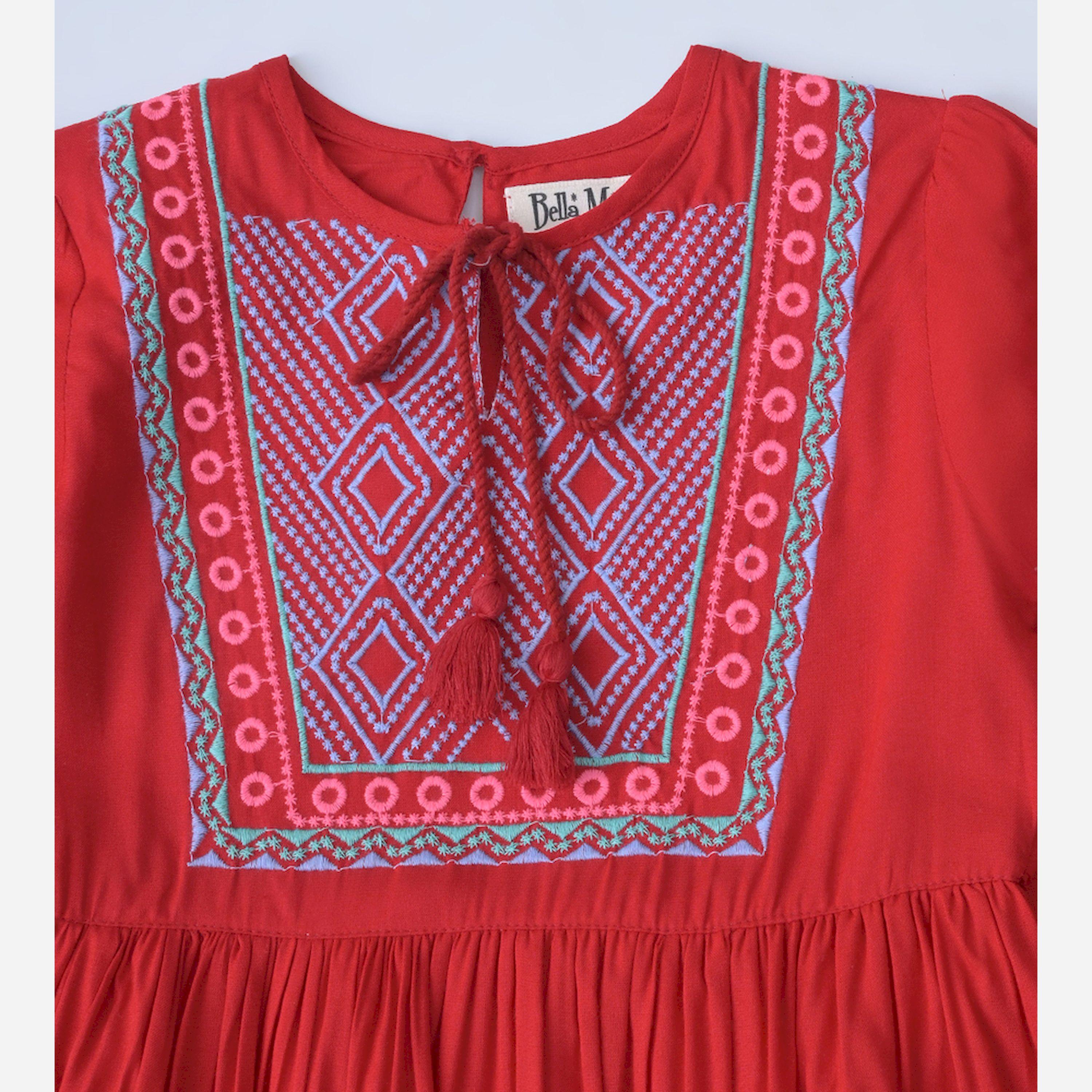 بيلا مودا × ستايلي - فستان بطبعة على الصدر مع رباط حول الرقبة وأكمام طويلة-girls-clothing-dressesandjumpsuits-image-4