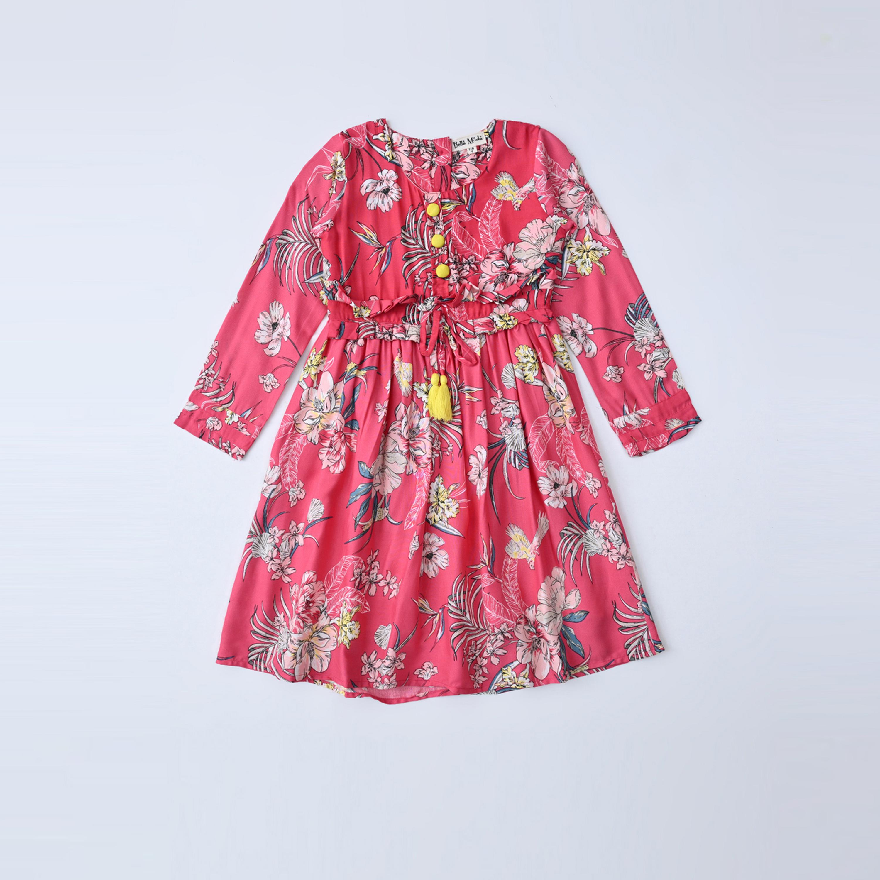 Bella Moda X Styli All-Over Floral Print Round Neck Knee Length Dress-girls-clothing-dressesandjumpsuits-image-1