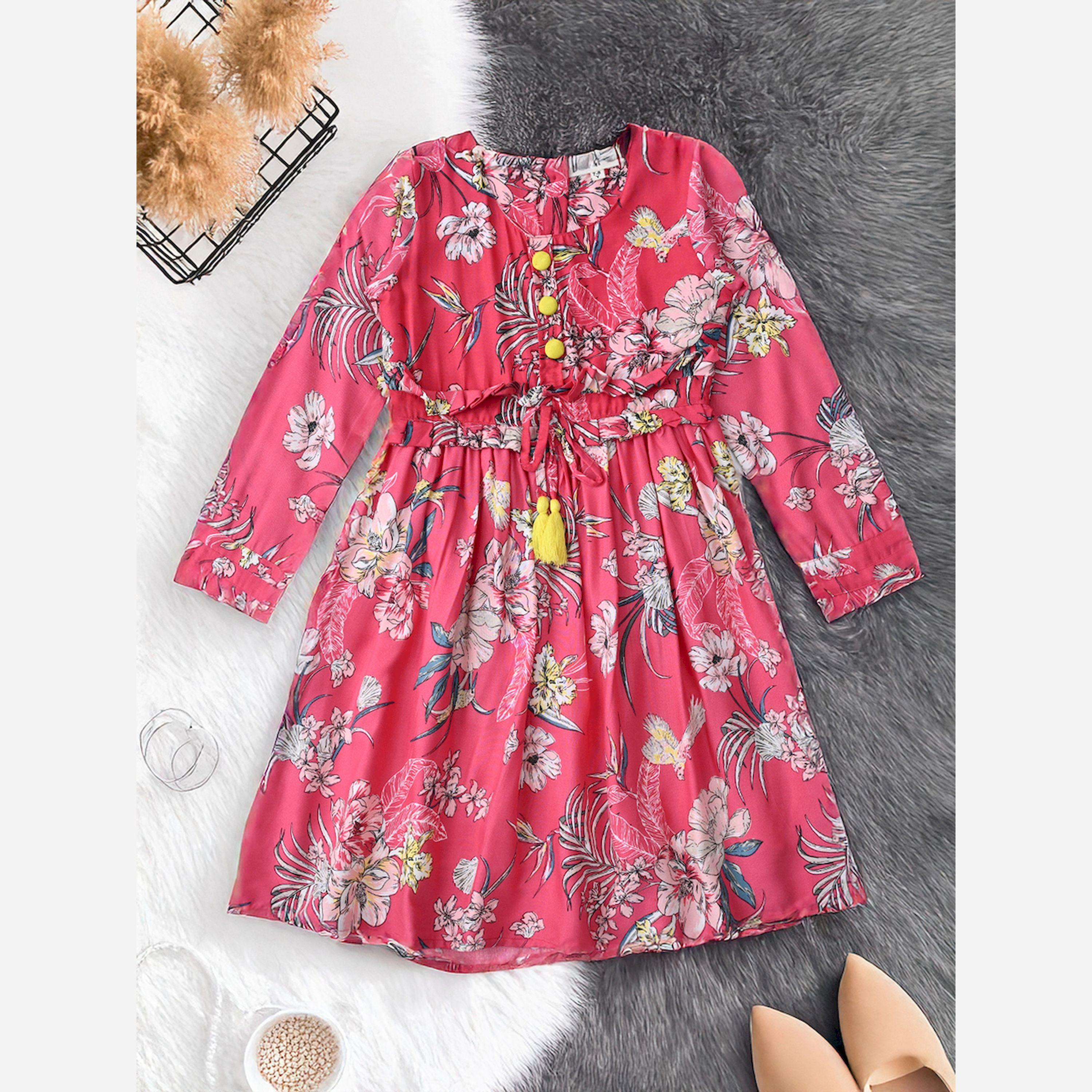 Bella Moda X Styli All-Over Floral Print Round Neck Knee Length Dress-girls-clothing-dressesandjumpsuits-image-2