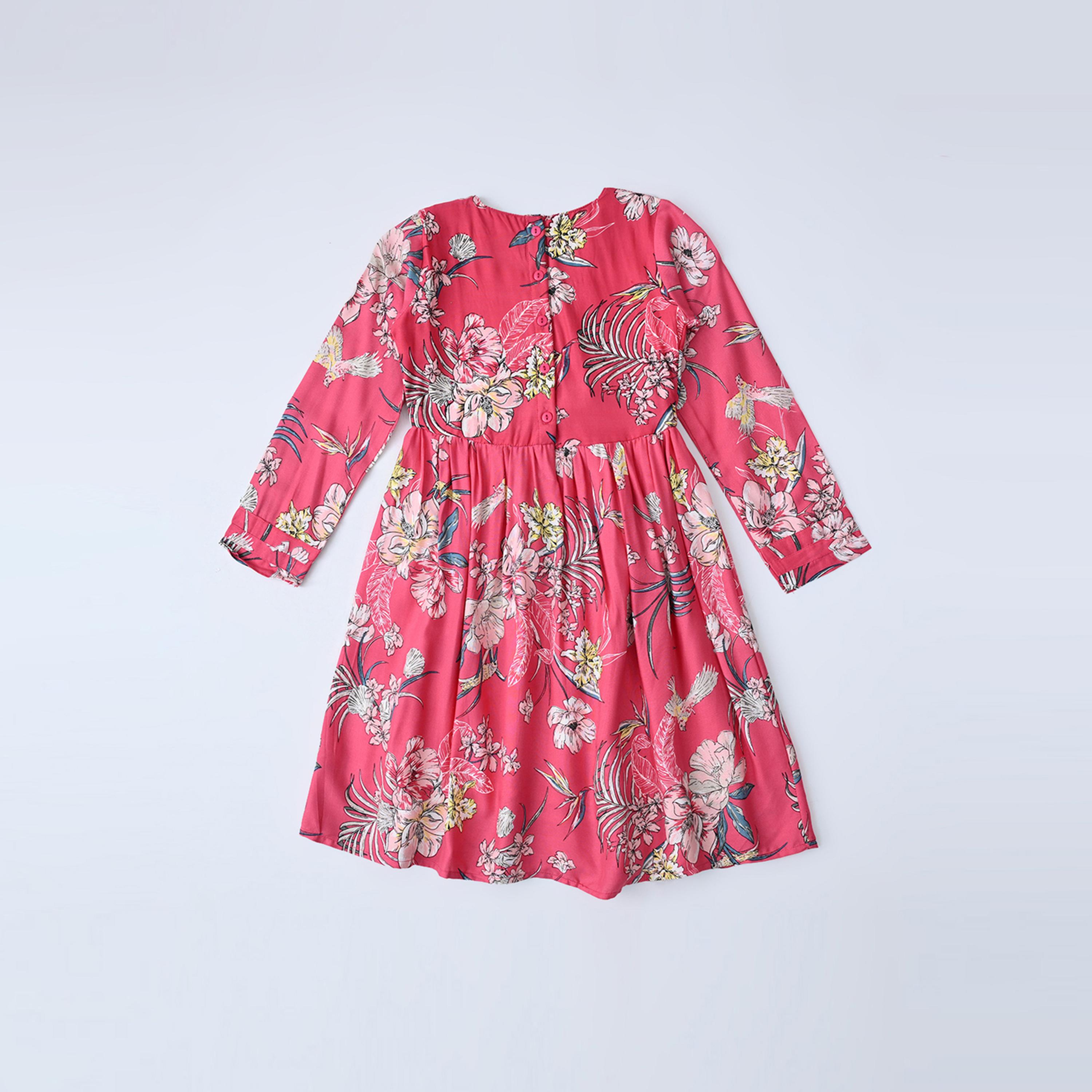 Bella Moda X Styli All-Over Floral Print Round Neck Knee Length Dress-girls-clothing-dressesandjumpsuits-image-3