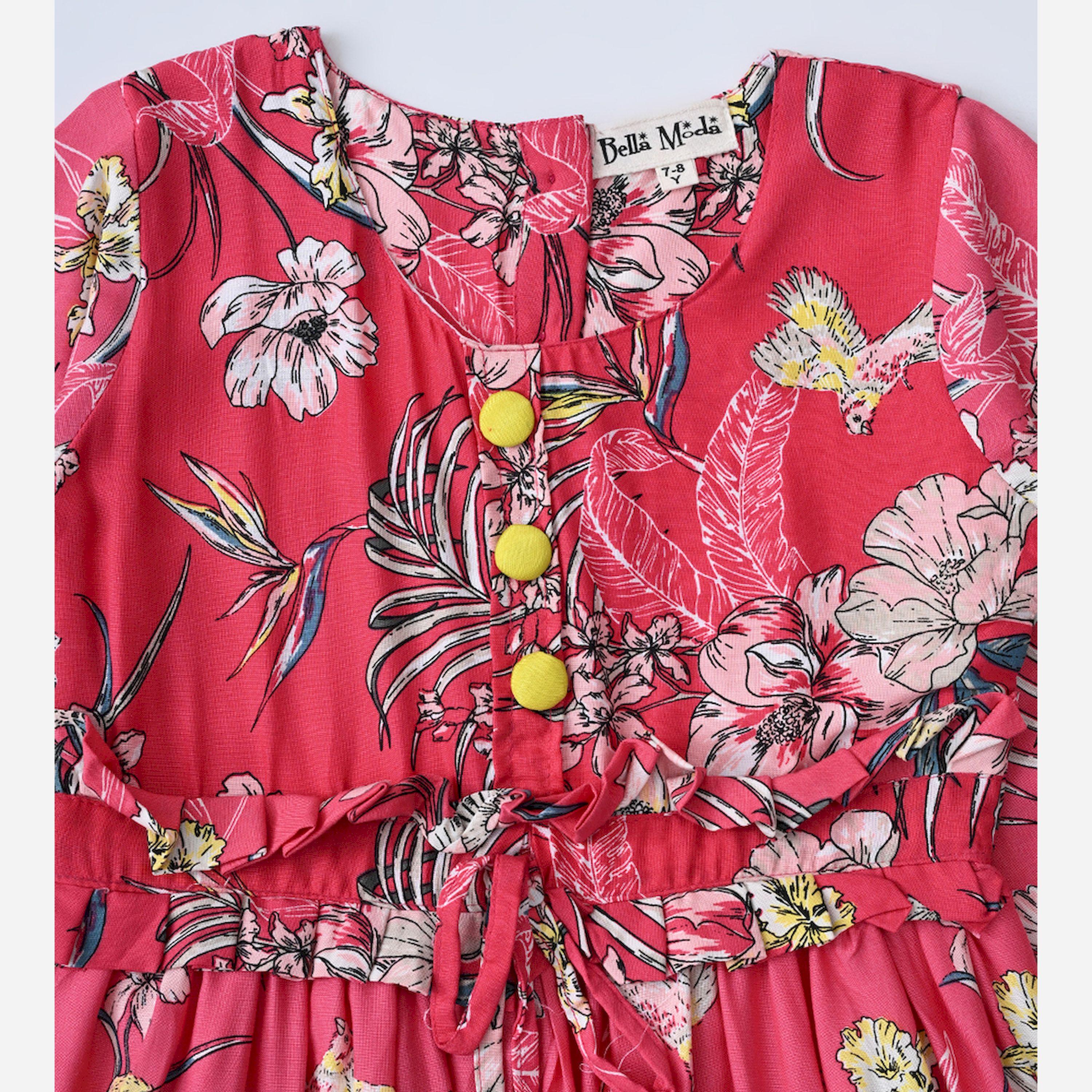 Bella Moda X Styli All-Over Floral Print Round Neck Knee Length Dress-girls-clothing-dressesandjumpsuits-image-4