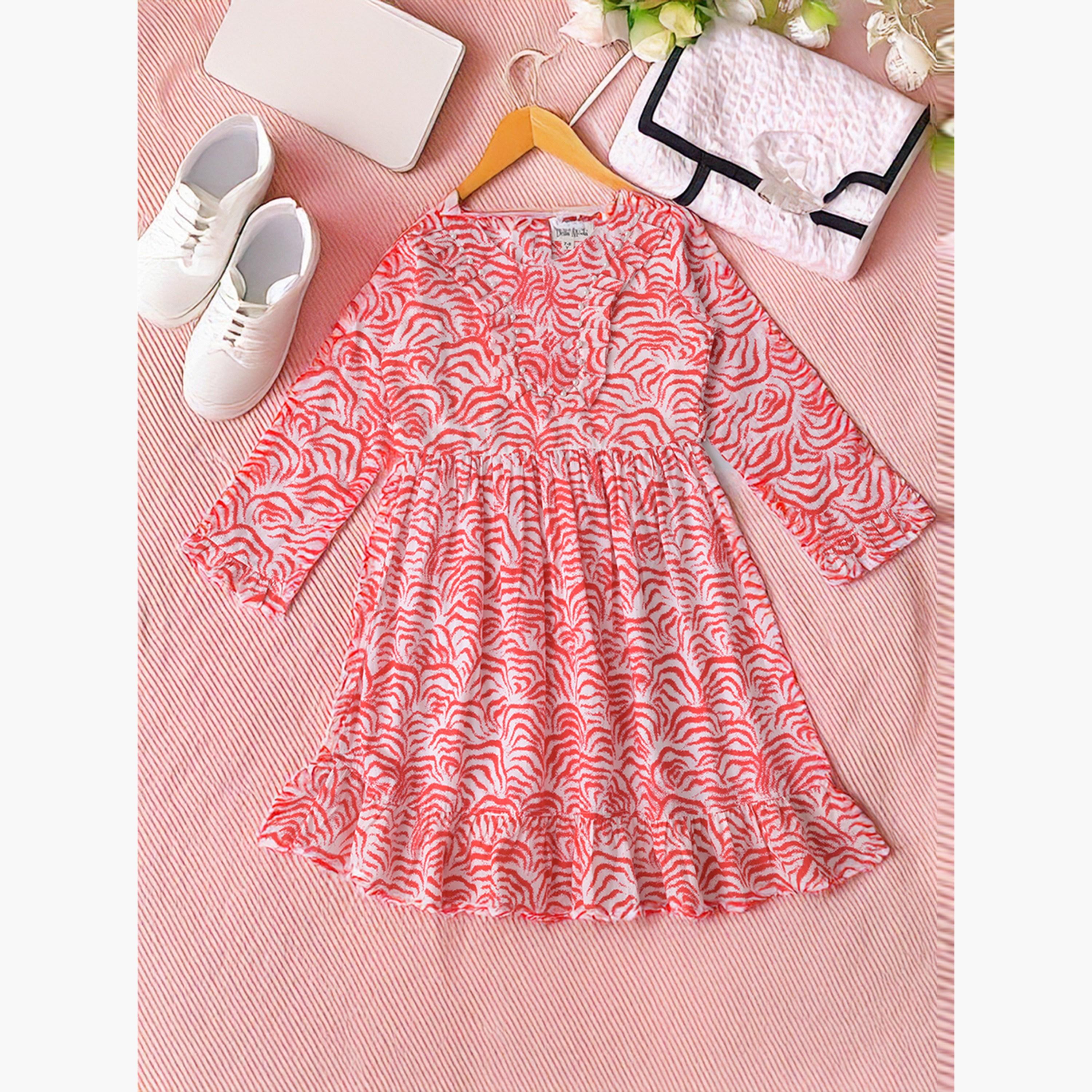 بيلا مودا × ستايلي - فستان بقصّة واسعة ورقبة دائرية وأكمام طويلة بطبعة كاملة-girls-clothing-dressesandjumpsuits-image-2