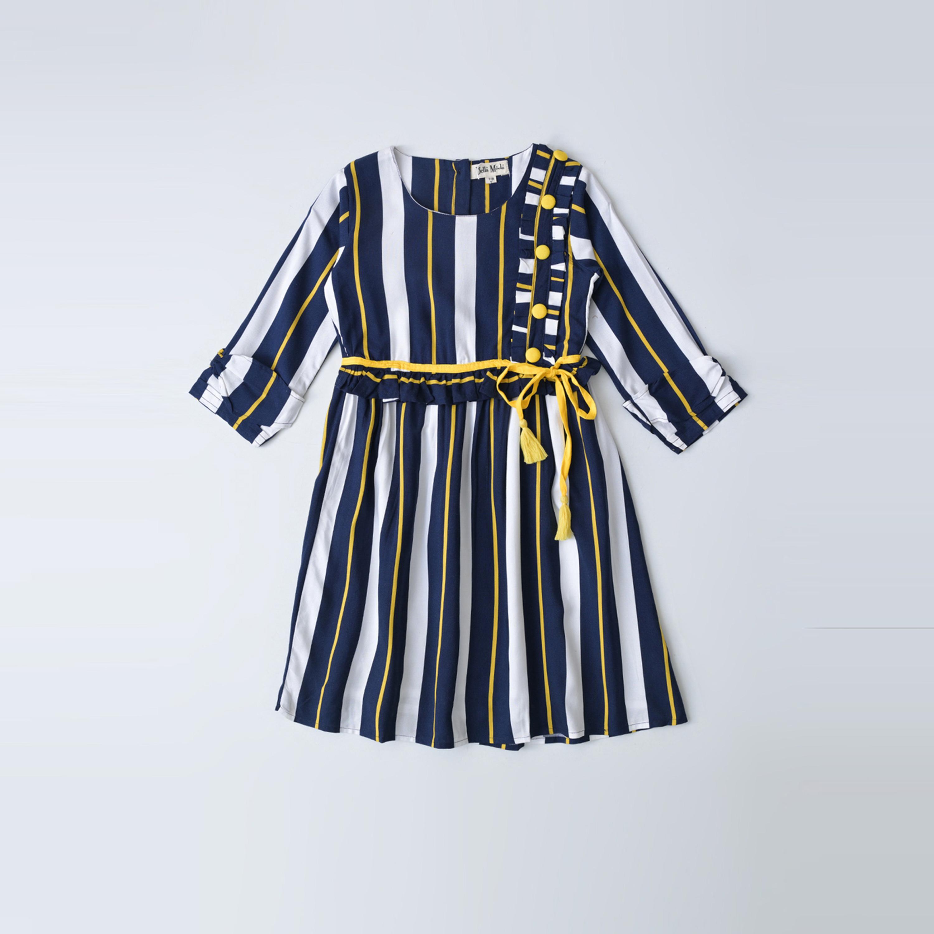 Bella Moda X Styli Striped Fit & Flare Button Detail Dress-girls-clothing-dressesandjumpsuits-image-1