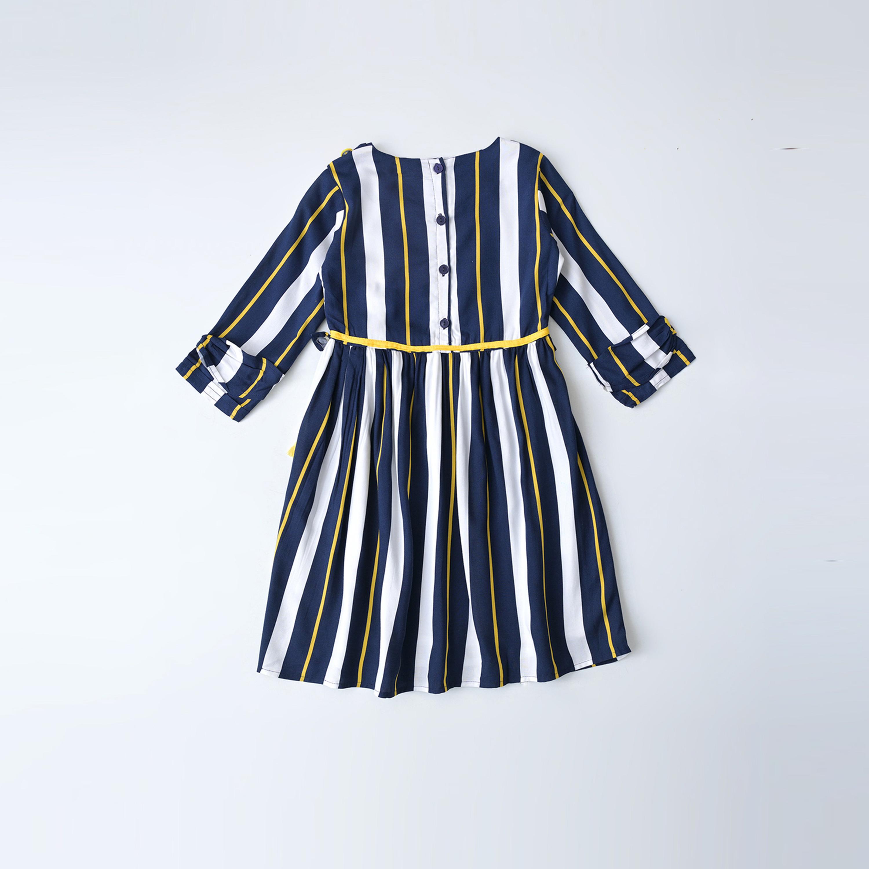 Bella Moda X Styli Striped Fit & Flare Button Detail Dress-girls-clothing-dressesandjumpsuits-image-3
