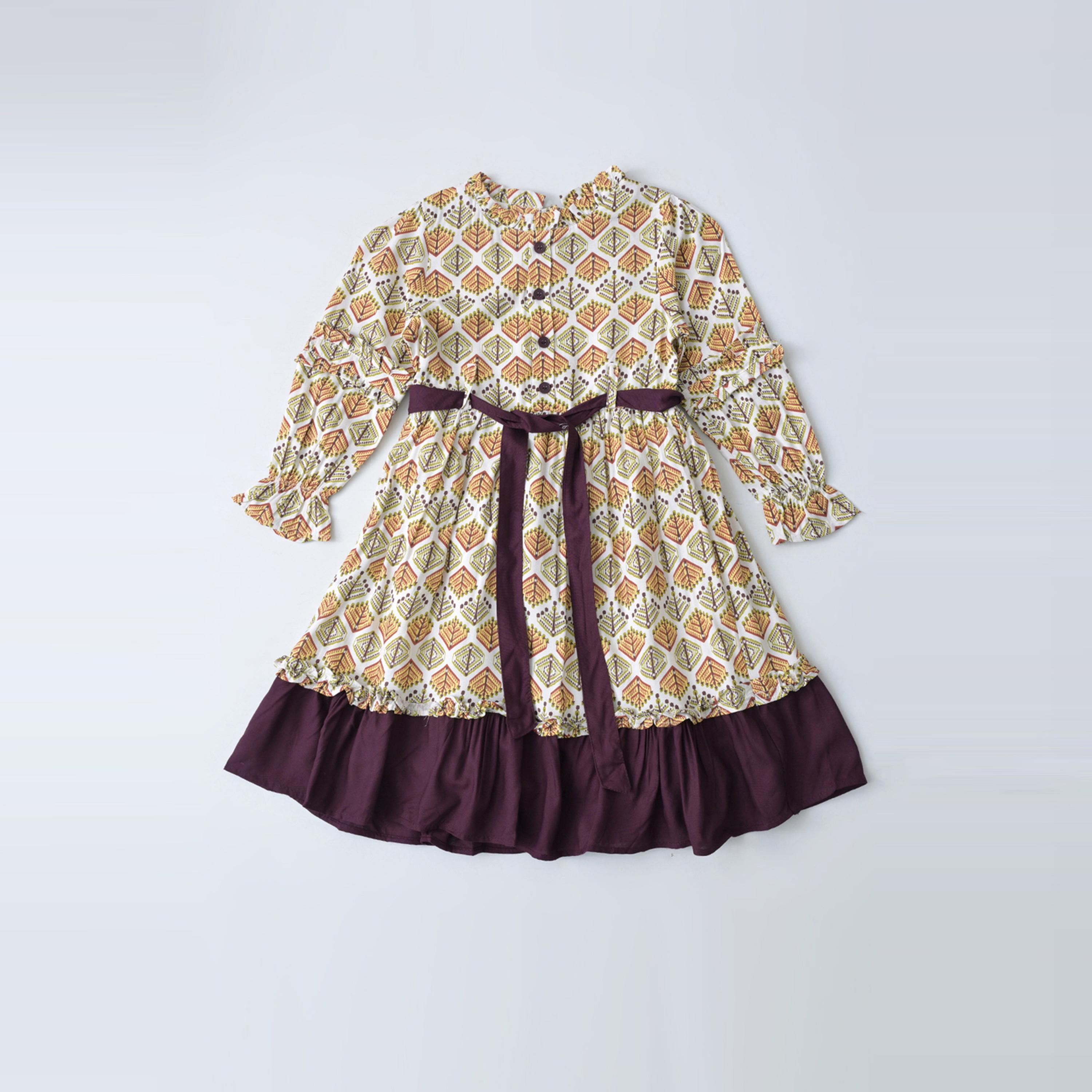 Bella Moda X Styli All-Over Print Round Neck Tiered Dress With Long Sleeves-girls-clothing-dressesandjumpsuits-image-1
