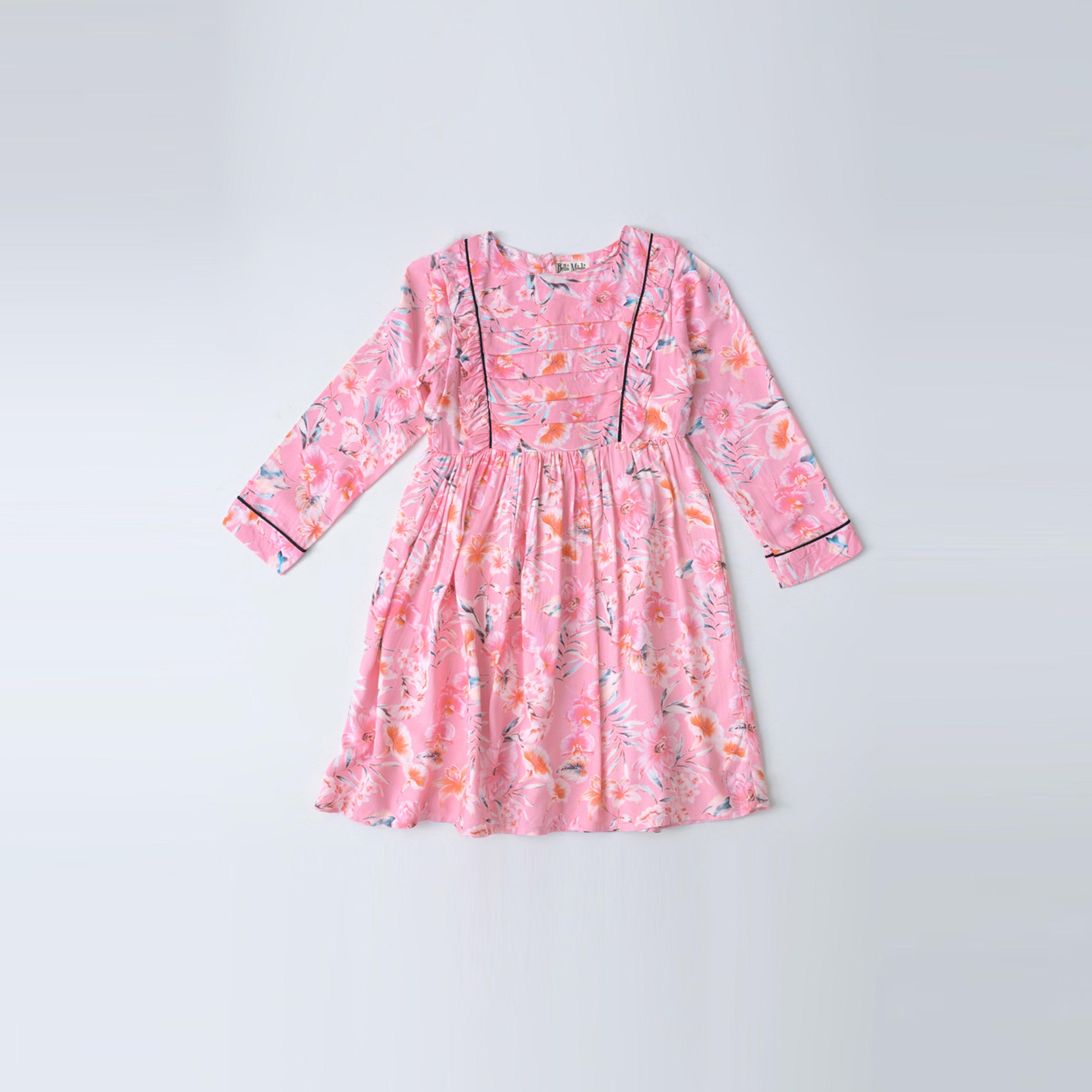 بيلا مودا × ستايلي - فستان بطبعات الأزهار بالكامل وقصّة واسعة وأكمام طويلة-girls-clothing-dressesandjumpsuits-image-1