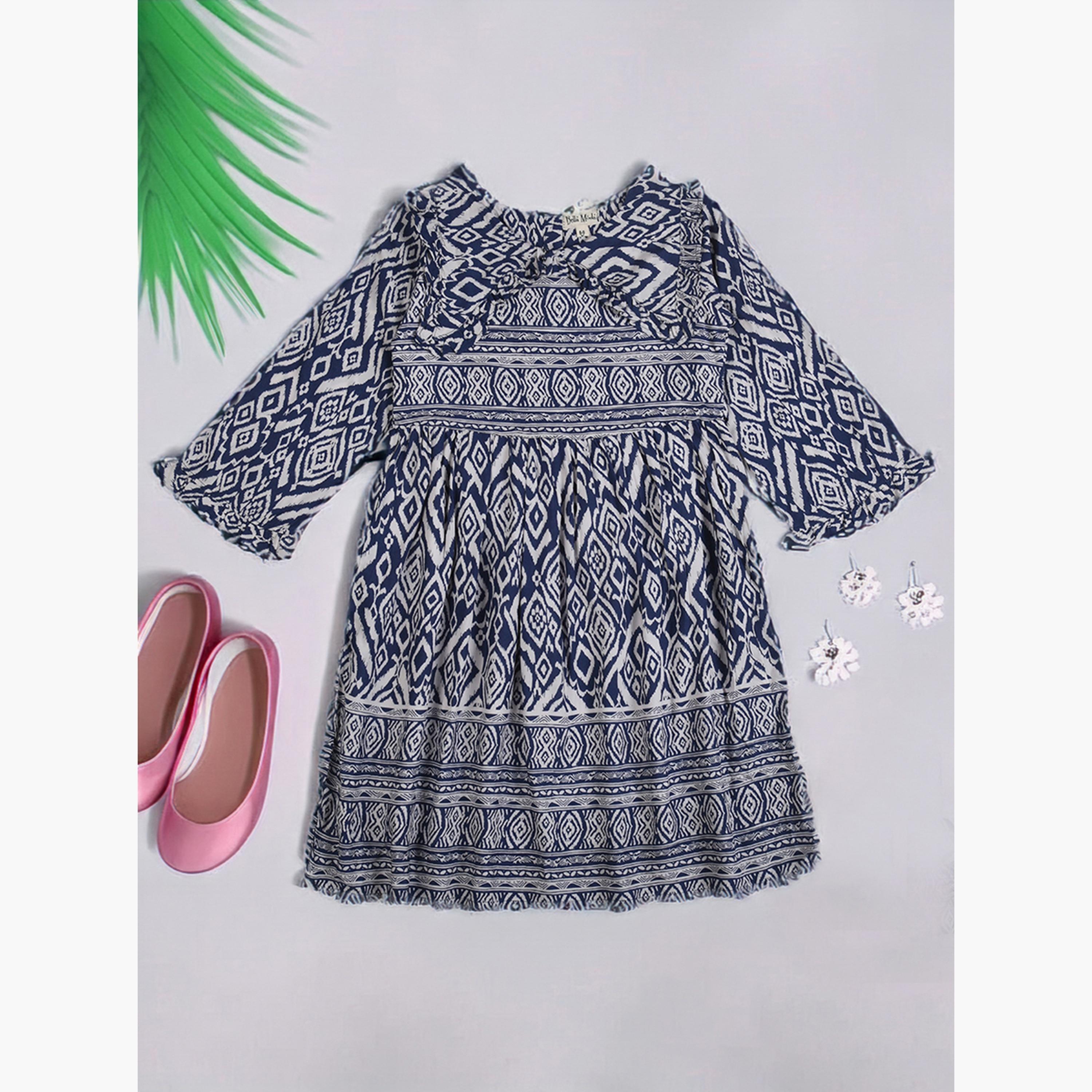 Bella Moda X Styli All-Over Print Fit & Flare Dress With Long Sleeves-girls-clothing-dressesandjumpsuits-image-2