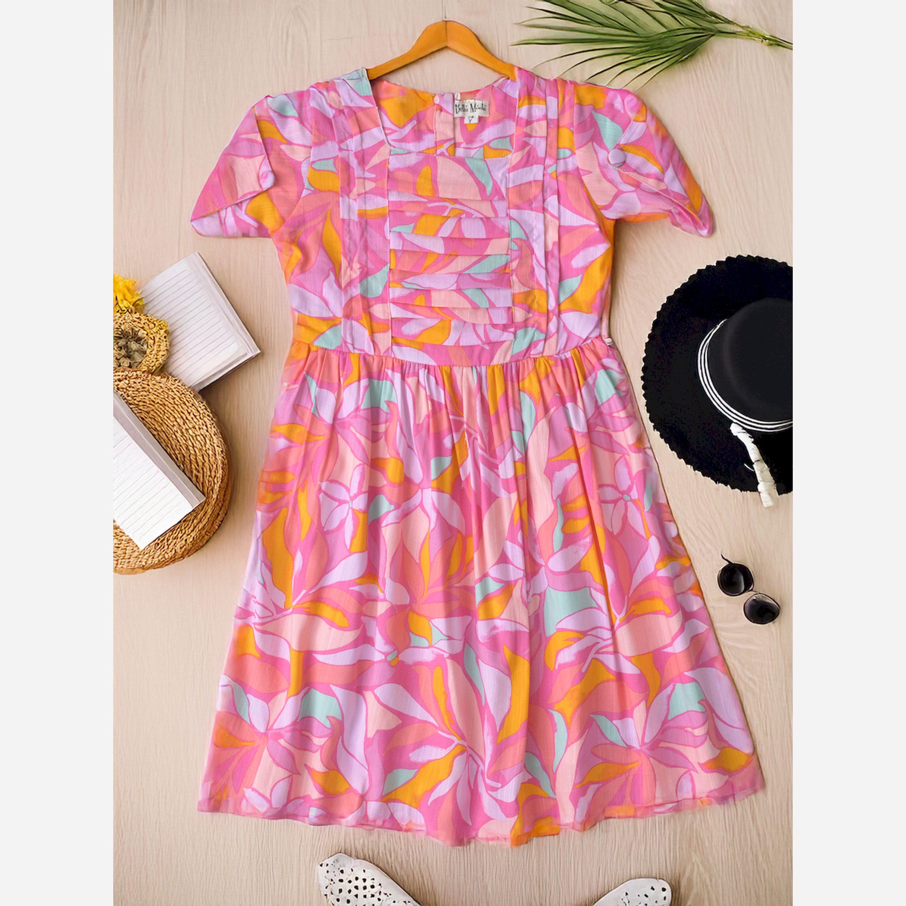Bella Moda X Styli All-Over Print Button Detail Knee Length Dress-girls-clothing-dressesandjumpsuits-image-2