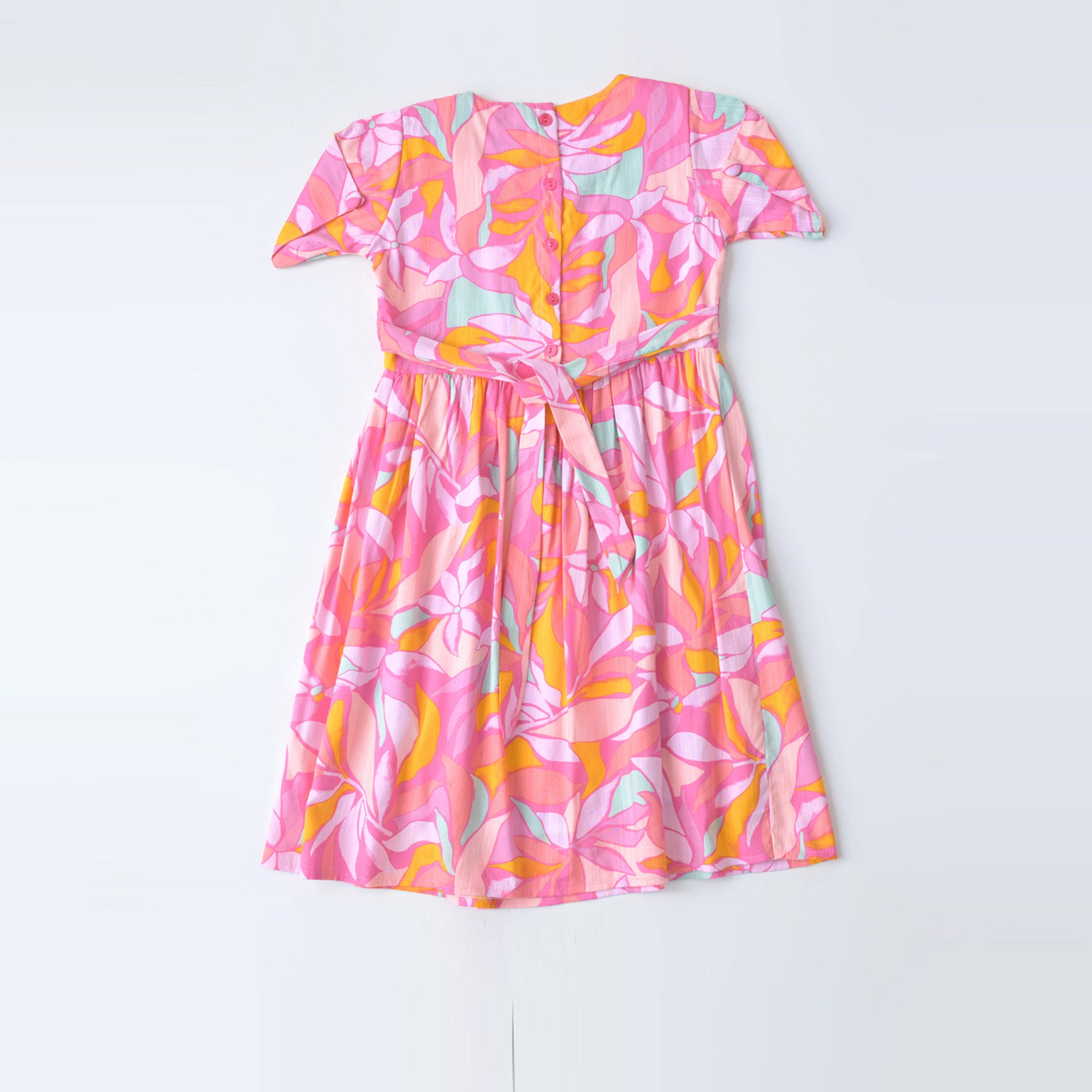 Bella Moda X Styli All-Over Print Button Detail Knee Length Dress-girls-clothing-dressesandjumpsuits-image-3