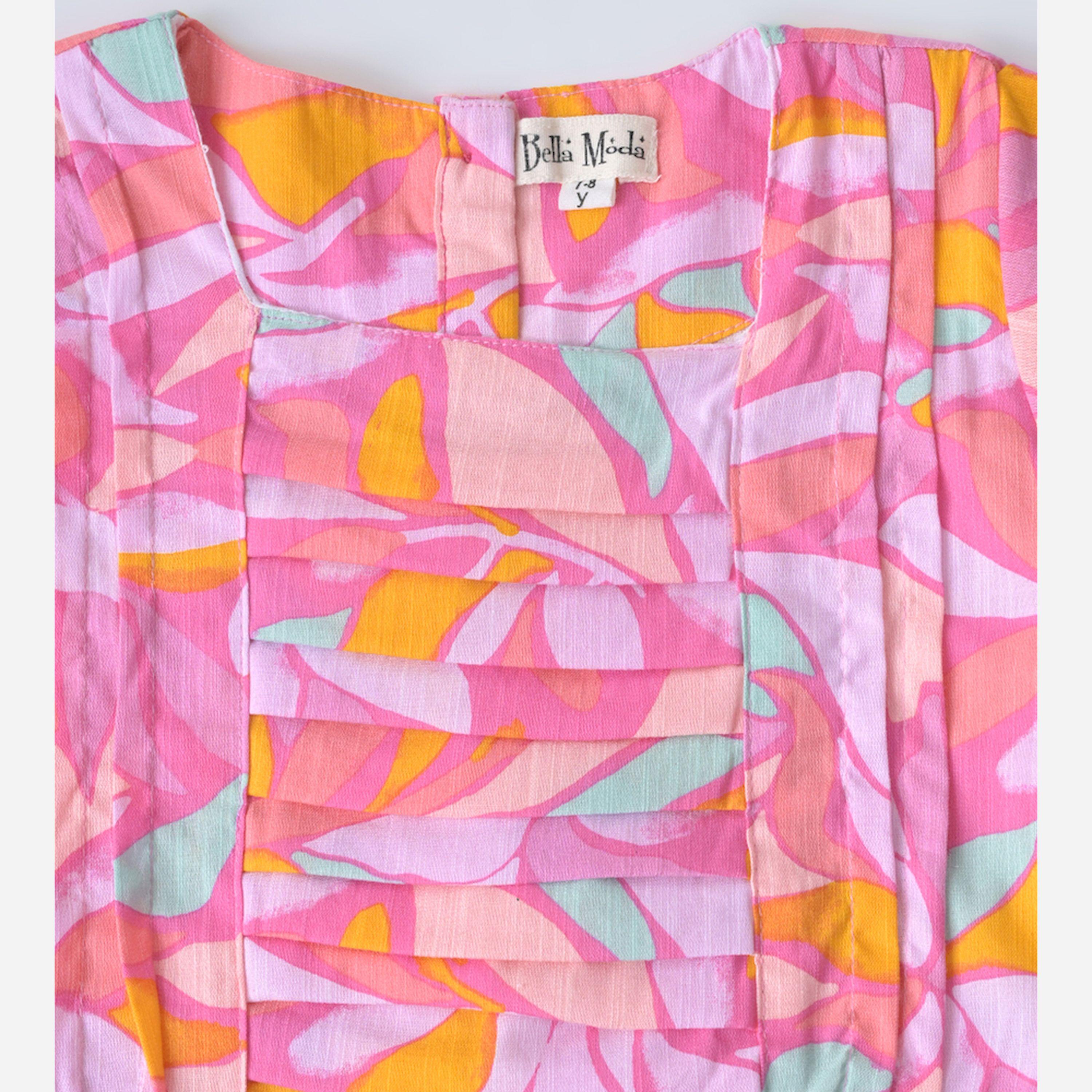 Bella Moda X Styli All-Over Print Button Detail Knee Length Dress-girls-clothing-dressesandjumpsuits-image-4