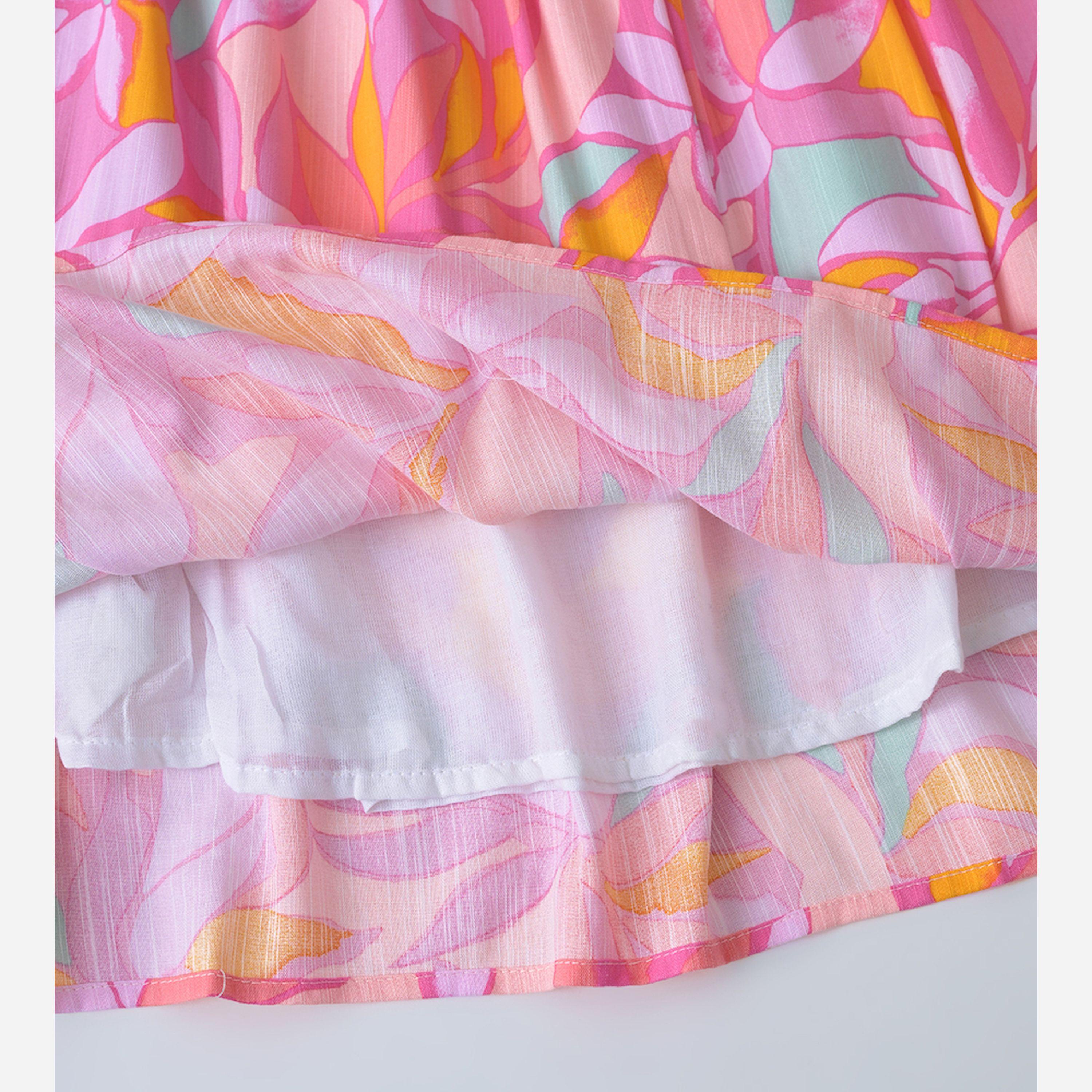 Bella Moda X Styli All-Over Print Button Detail Knee Length Dress-girls-clothing-dressesandjumpsuits-image-6