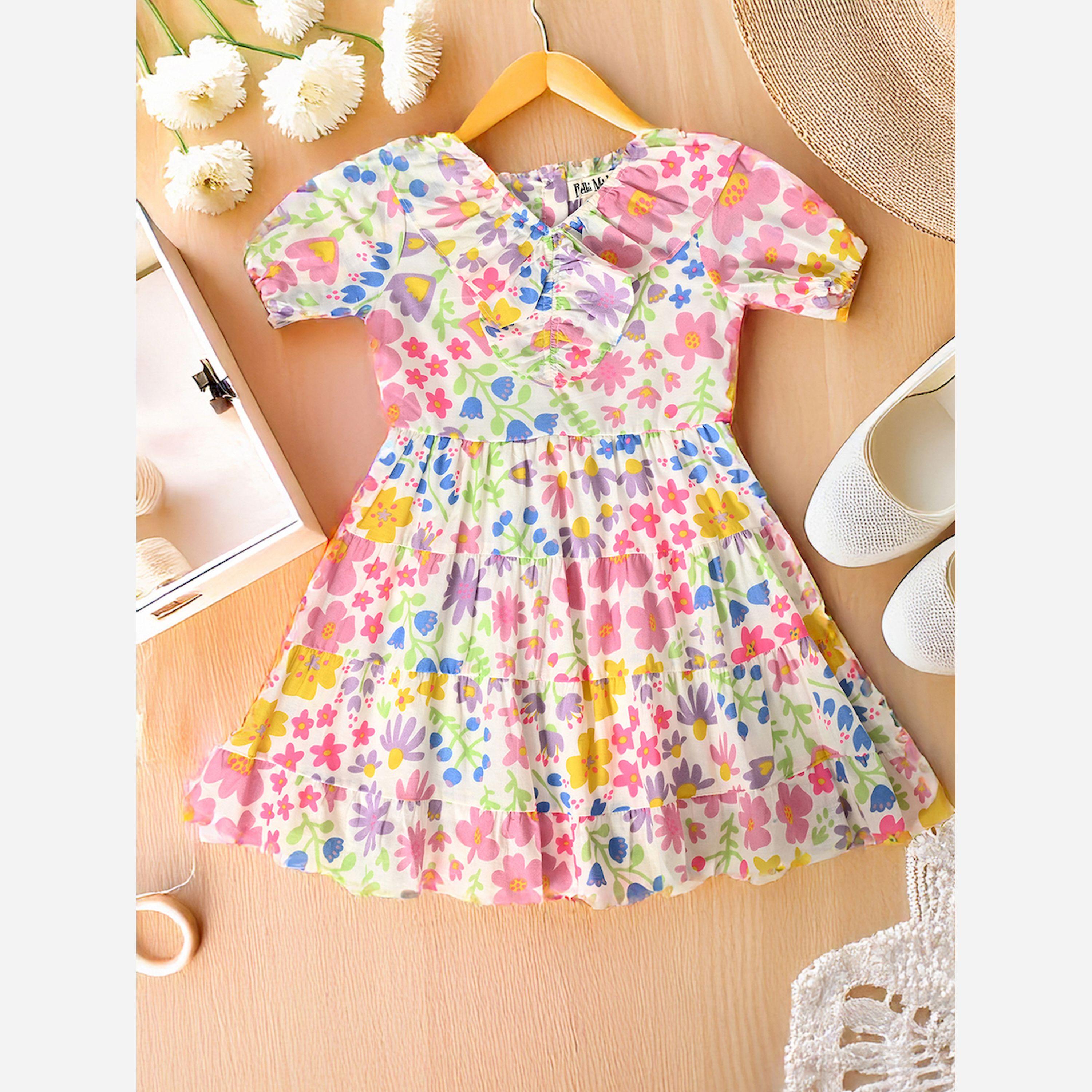 Bella Moda X Styli All-Over Floral Print V Neck Tiered Dress-girls-clothing-dressesandjumpsuits-image-2