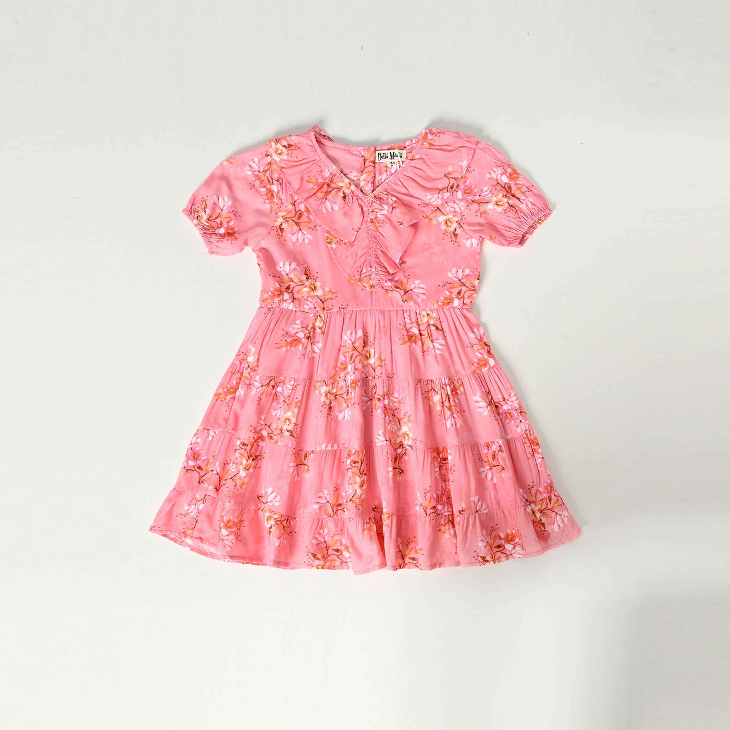 Bella Moda X Styli All-Over Floral Print V Neck Tiered Dress-girls-clothing-dressesandjumpsuits-image-1