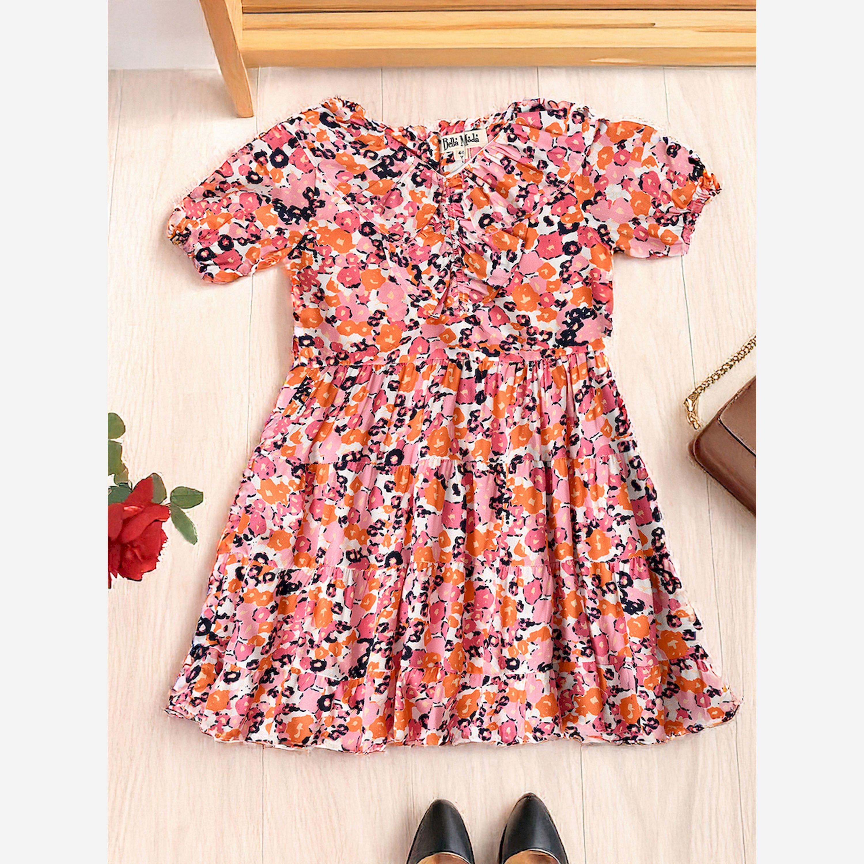 Bella Moda X Styli All-Over Print V Neck Tiered Dress-girls-clothing-dressesandjumpsuits-image-2
