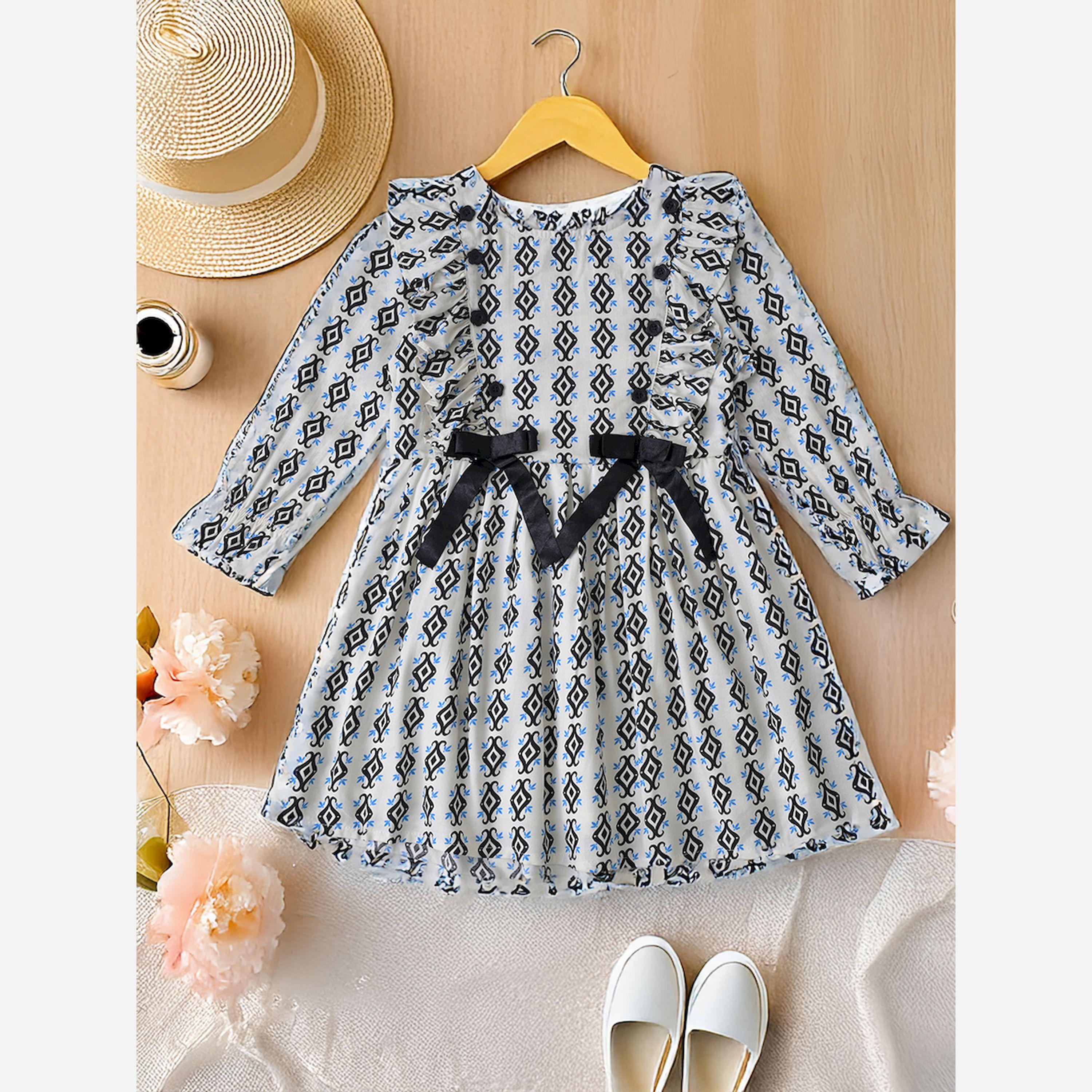 Bella Moda X Styli All-Over Print Bow Detail Dress With Long Sleeves-girls-clothing-dressesandjumpsuits-image-2