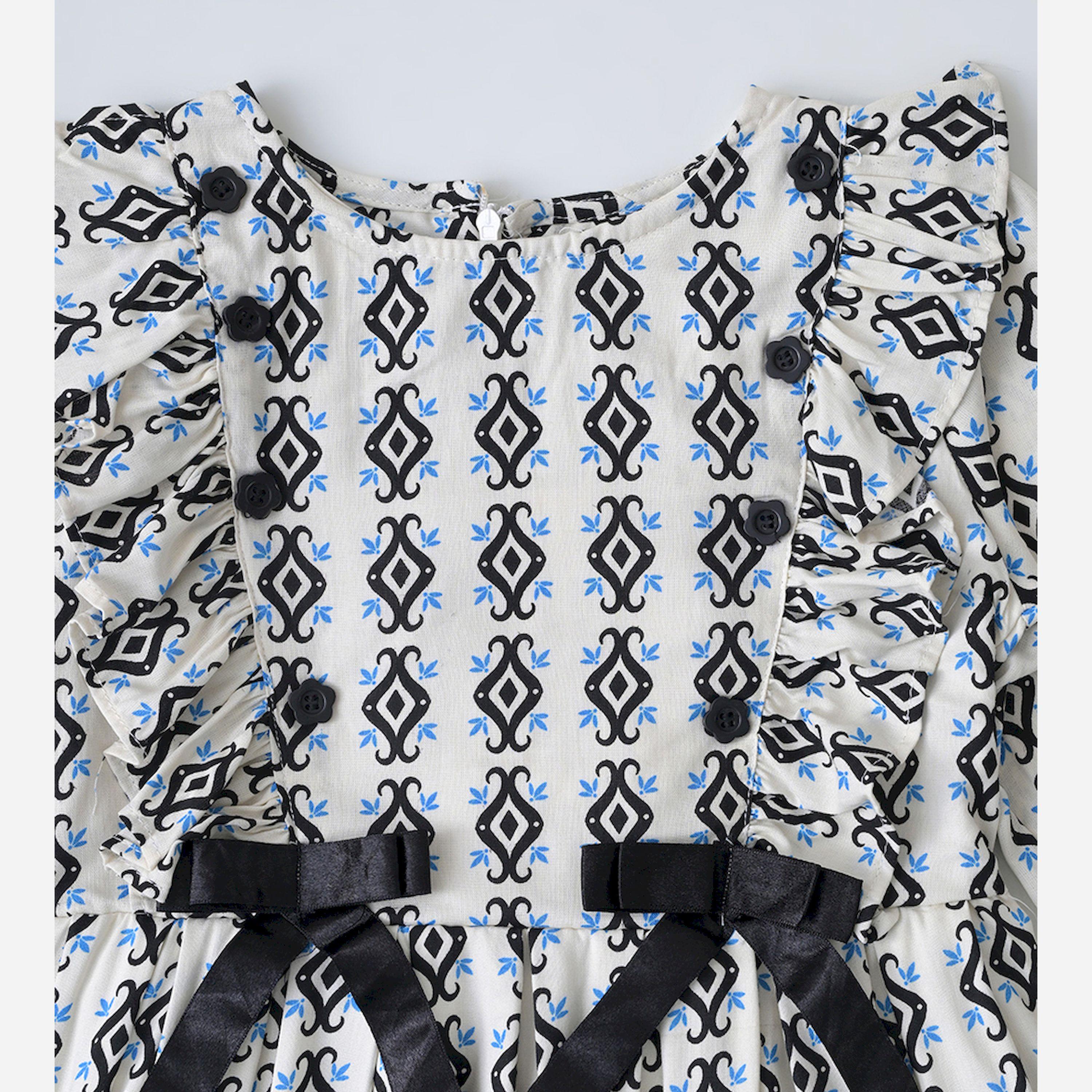 Bella Moda X Styli All-Over Print Bow Detail Dress With Long Sleeves-girls-clothing-dressesandjumpsuits-image-4