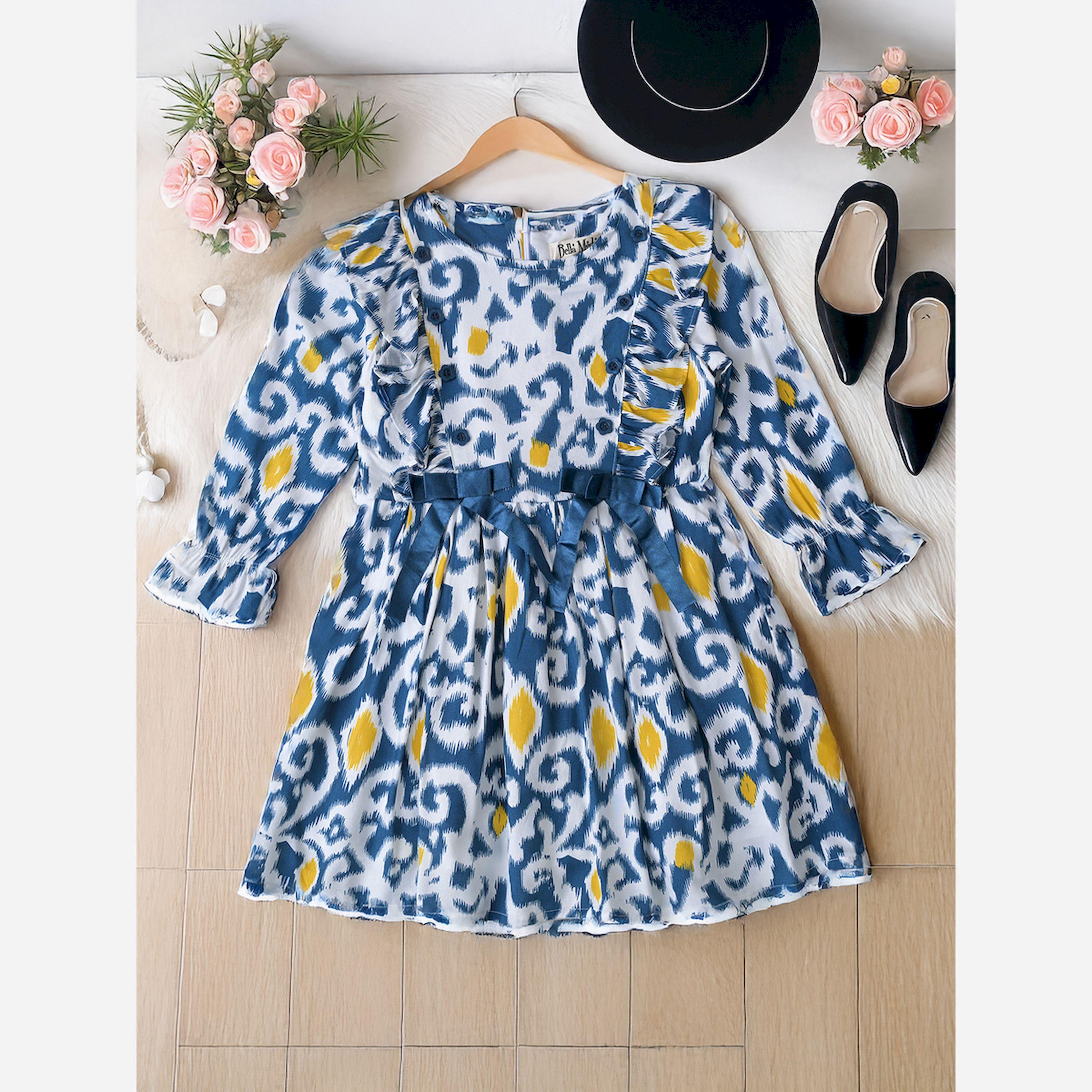 Bella Moda X Styli All-Over Print Bow Detail Dress With Long Sleeves-girls-clothing-dressesandjumpsuits-image-2